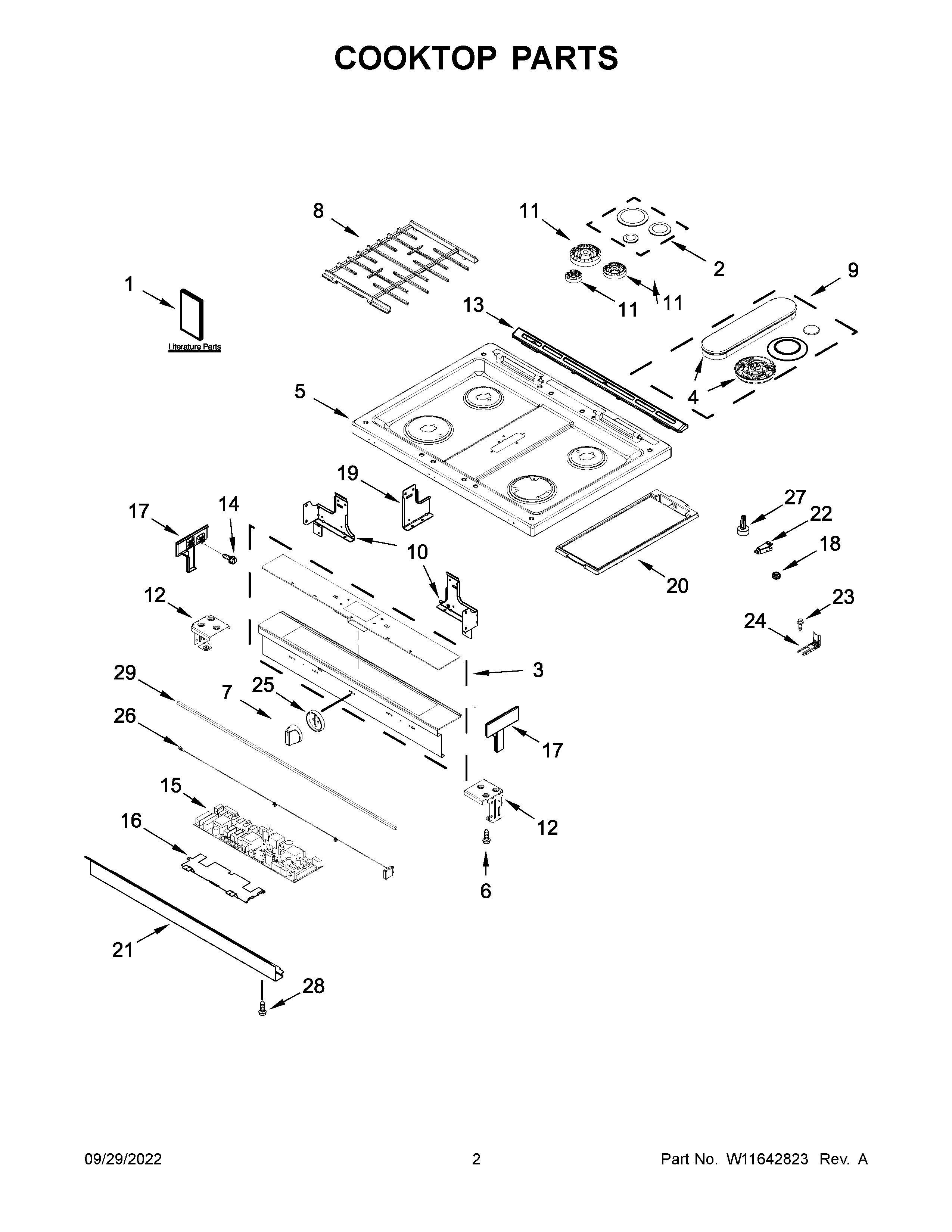Whirlpool WEG750H0HW5 cooktop parts diagram