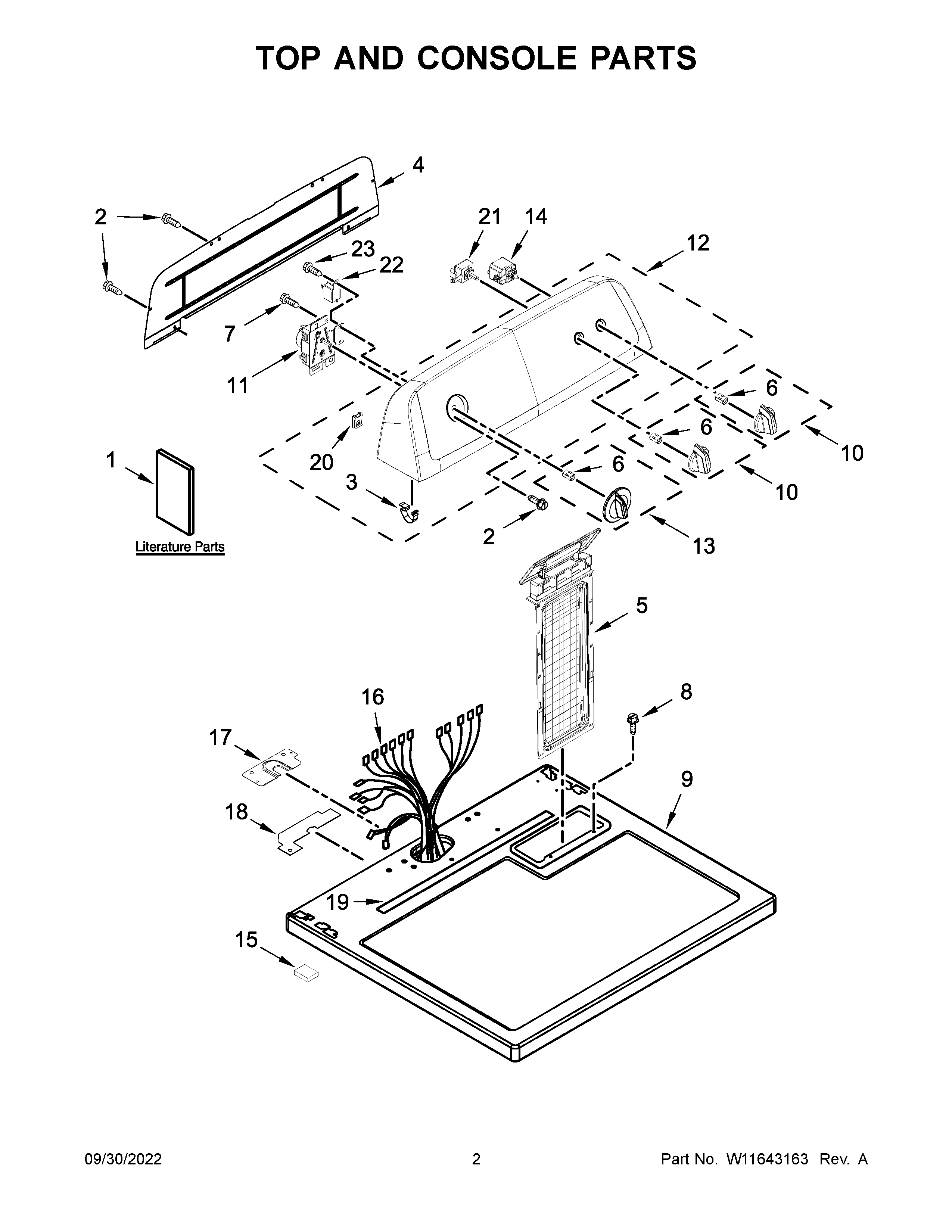 Whirlpool WGD4616FW3 top and console parts diagram