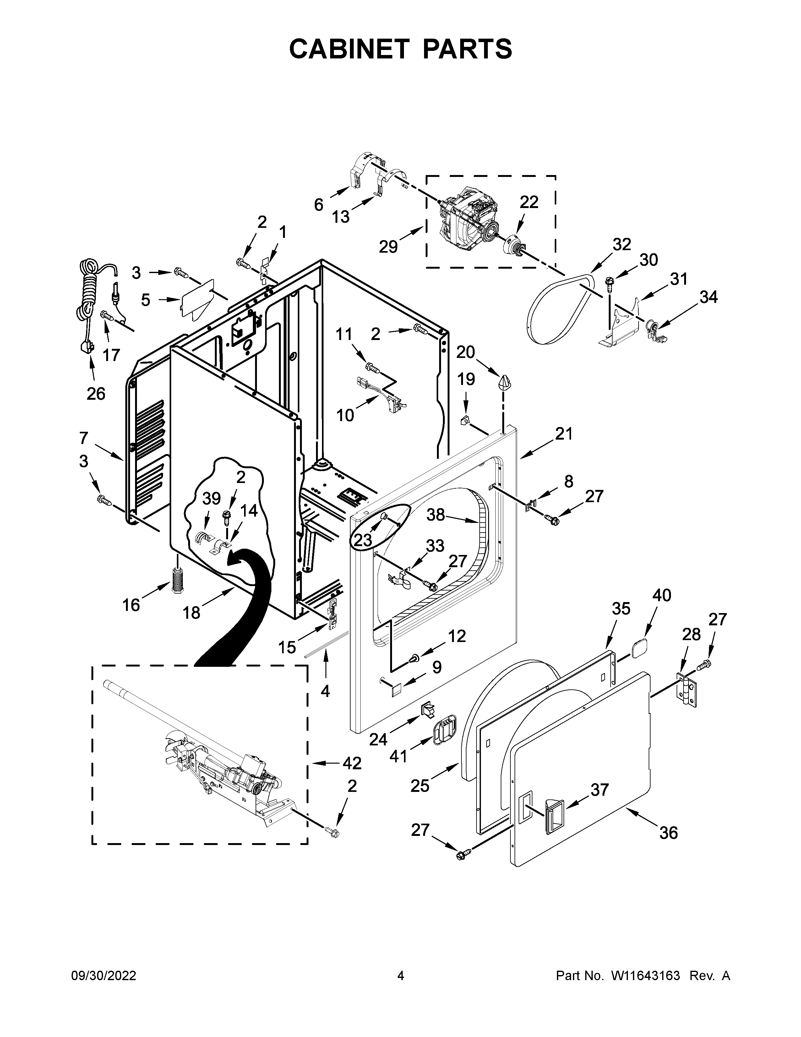 Whirlpool WGD4616FW3 cabinet parts diagram