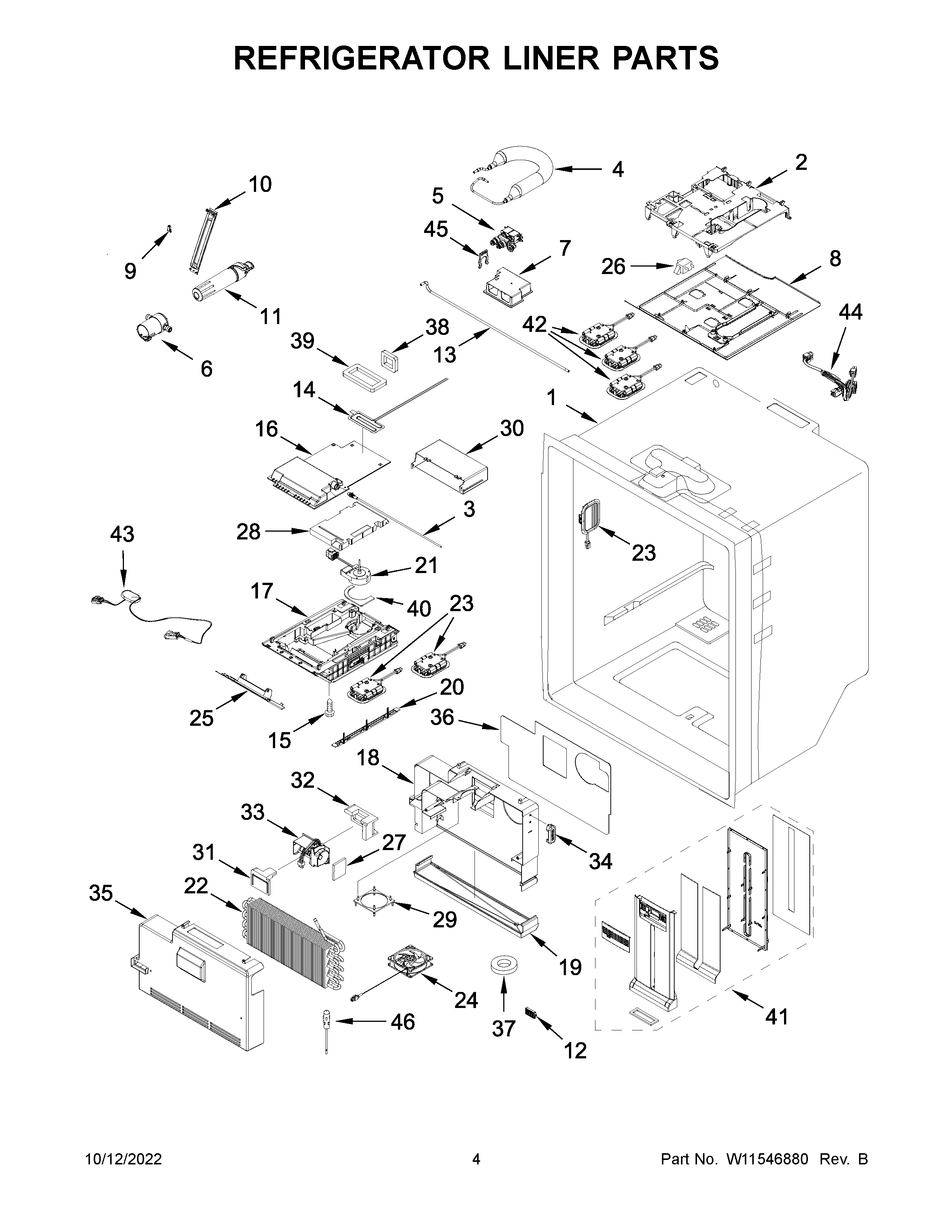 KitchenAid KRMF706ESS05 refrigerator liner parts diagram