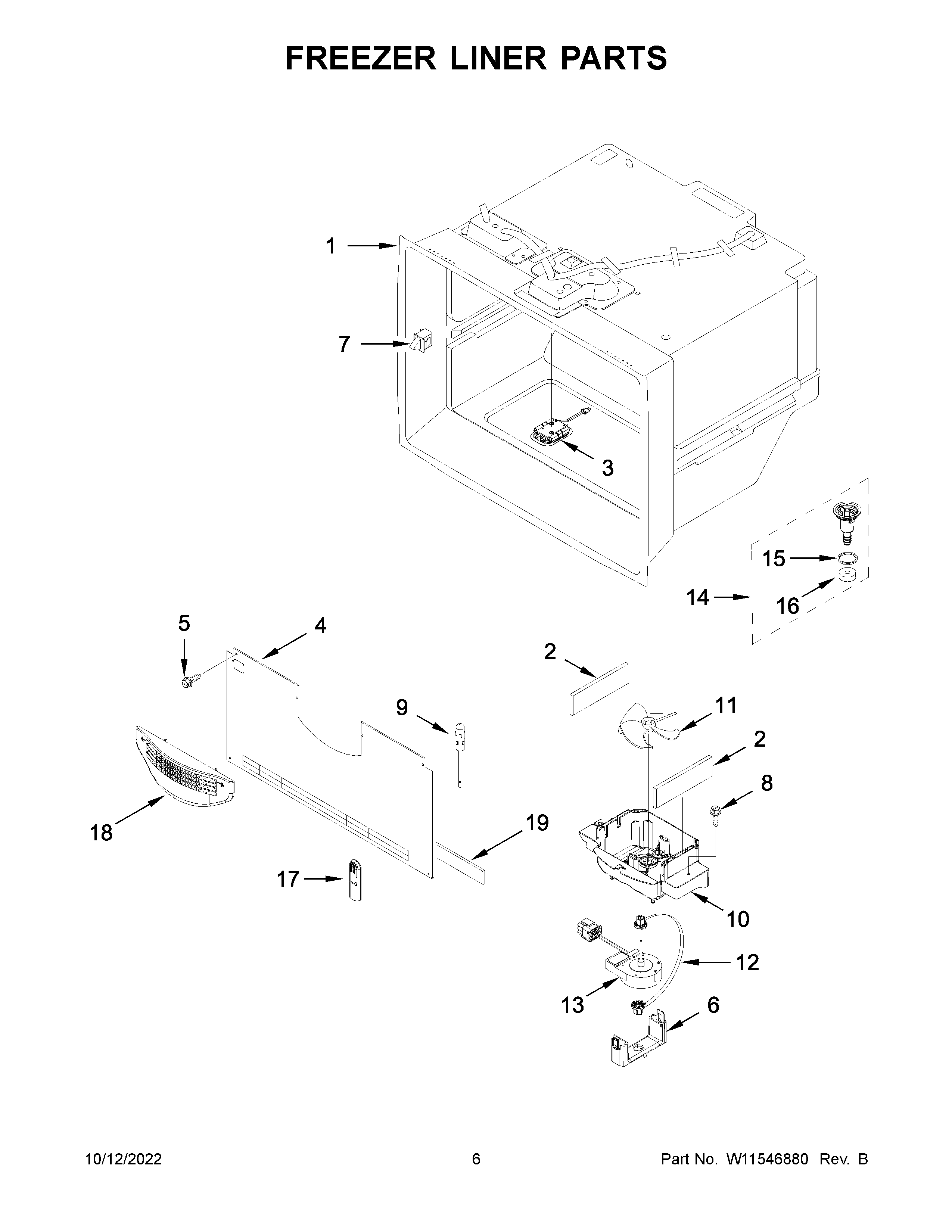 KitchenAid KRMF706ESS05 freezer liner parts diagram