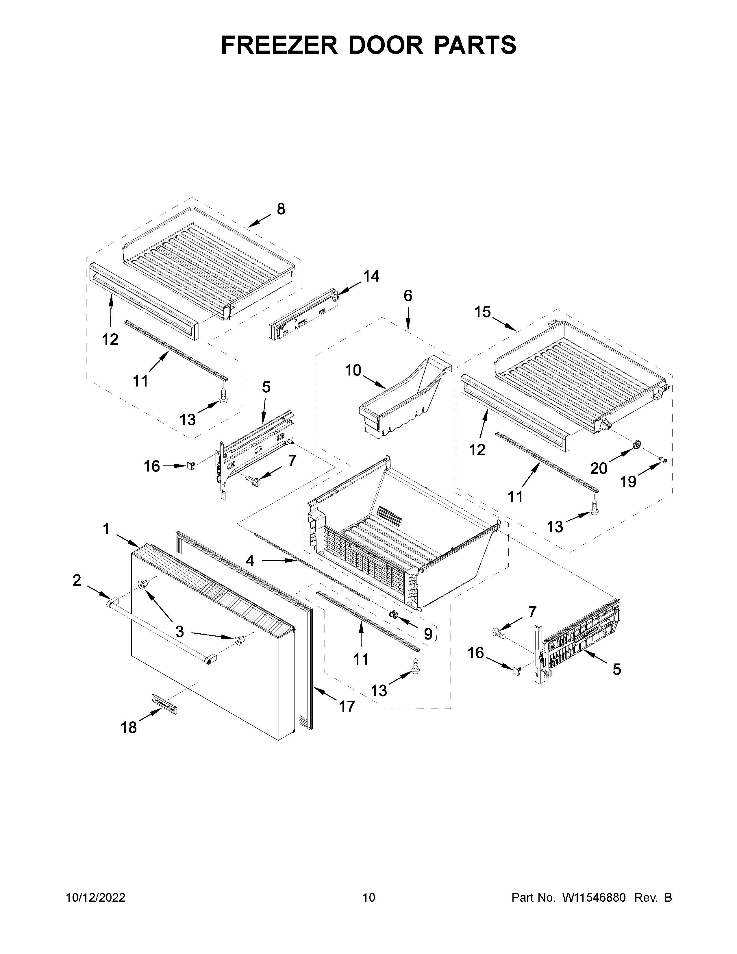 KitchenAid KRMF706ESS05 freezer door parts diagram