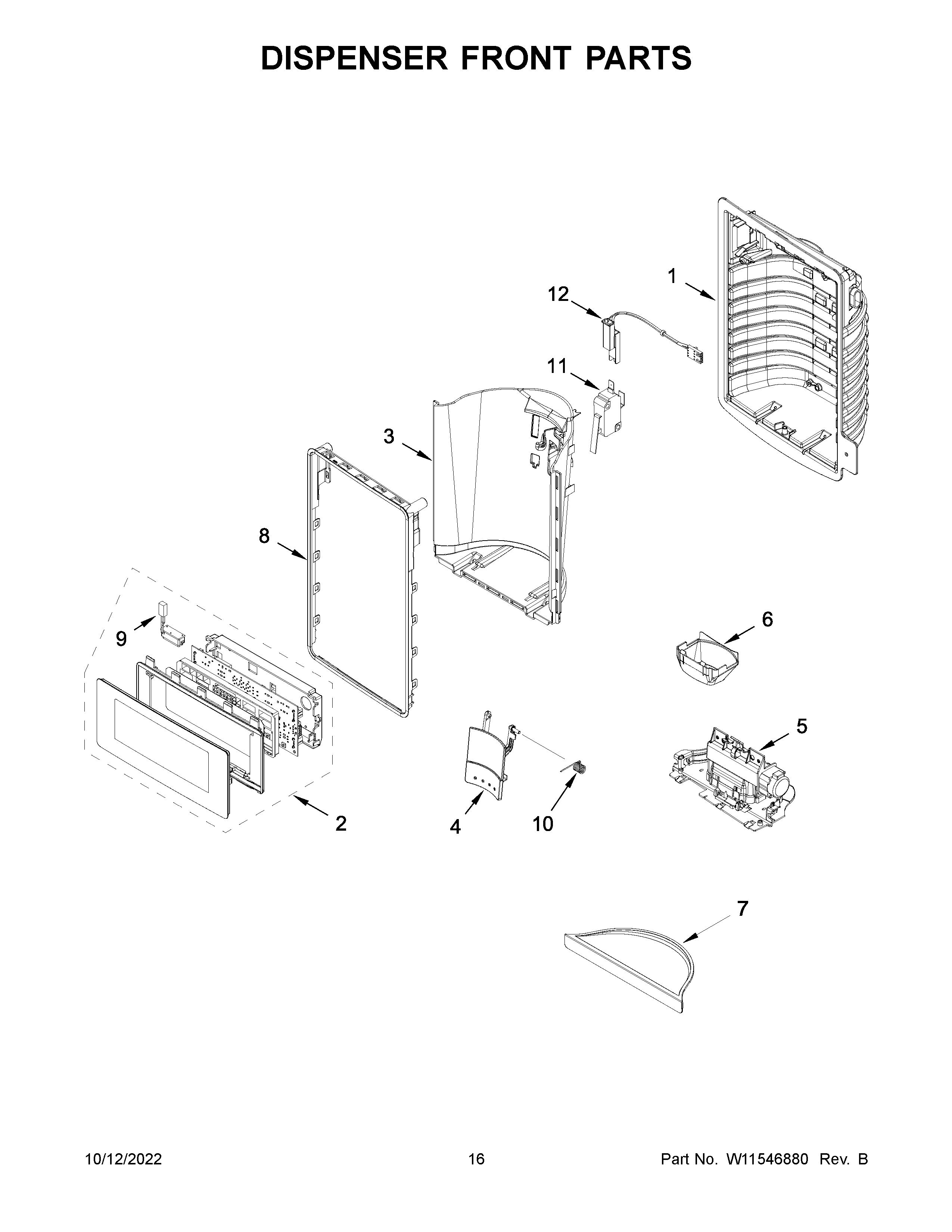 KitchenAid KRMF706ESS05 dispenser front parts diagram