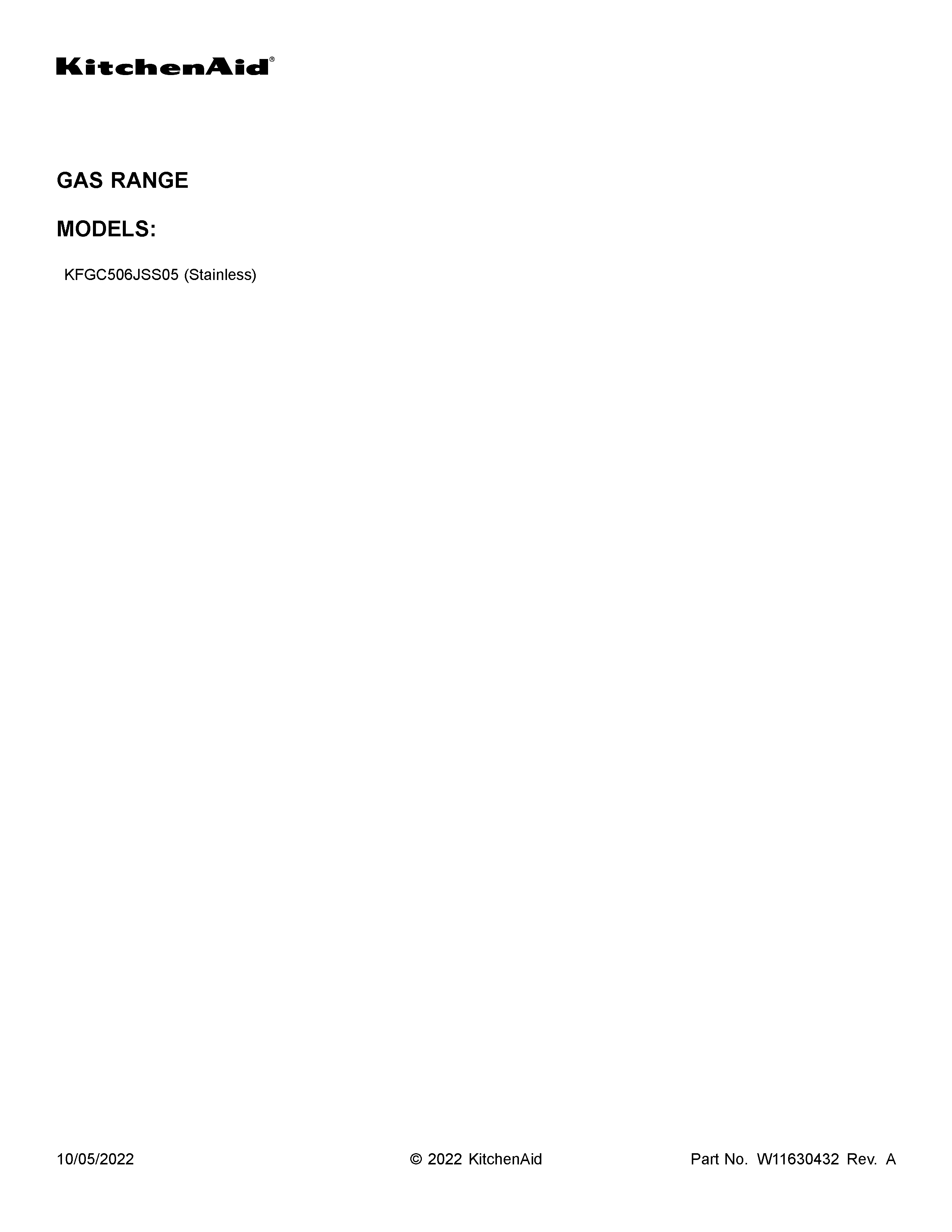 KitchenAid KFGC506JSS05 cover sheet diagram