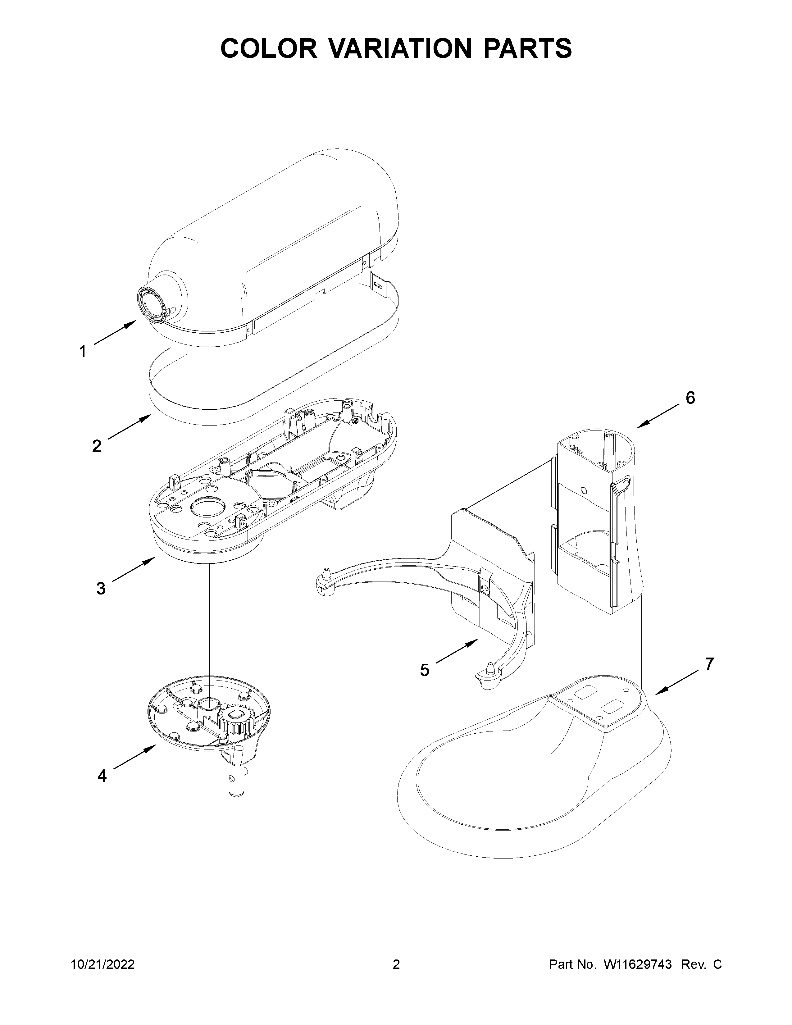 KitchenAid 5KSM70SHXEOB0 color variation parts diagram
