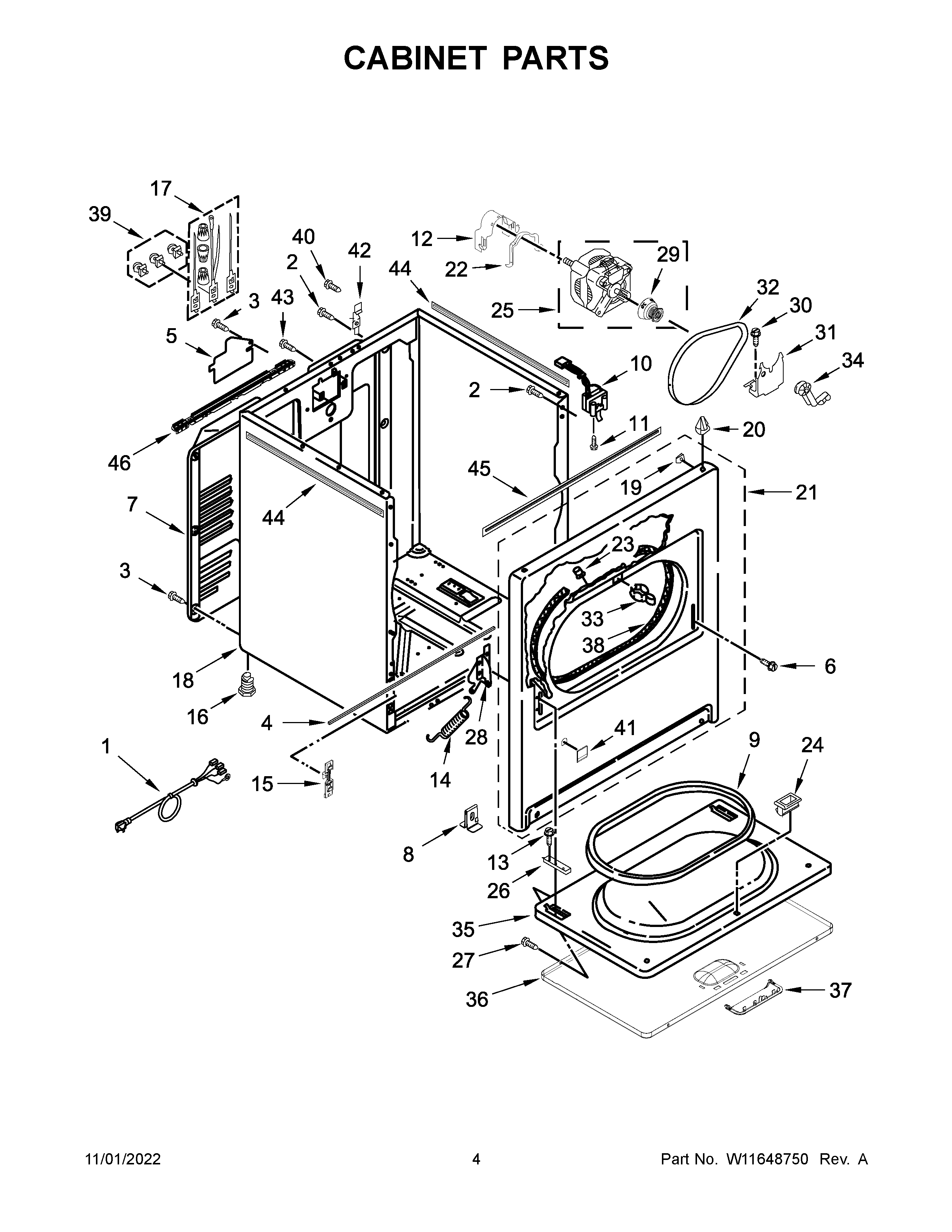Whirlpool WGD5010LW3 cabinet parts diagram