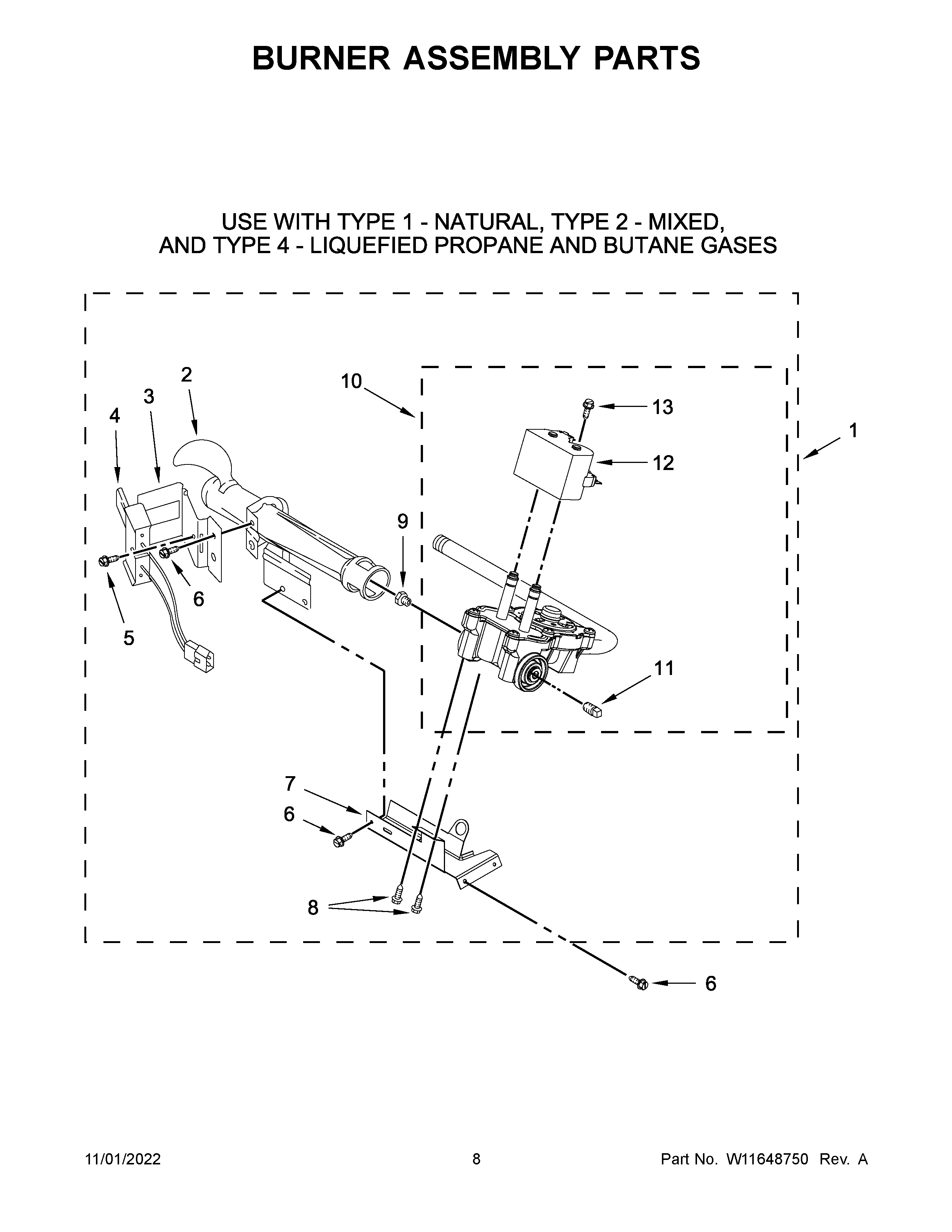 Whirlpool WGD5010LW3 burner assembly parts diagram