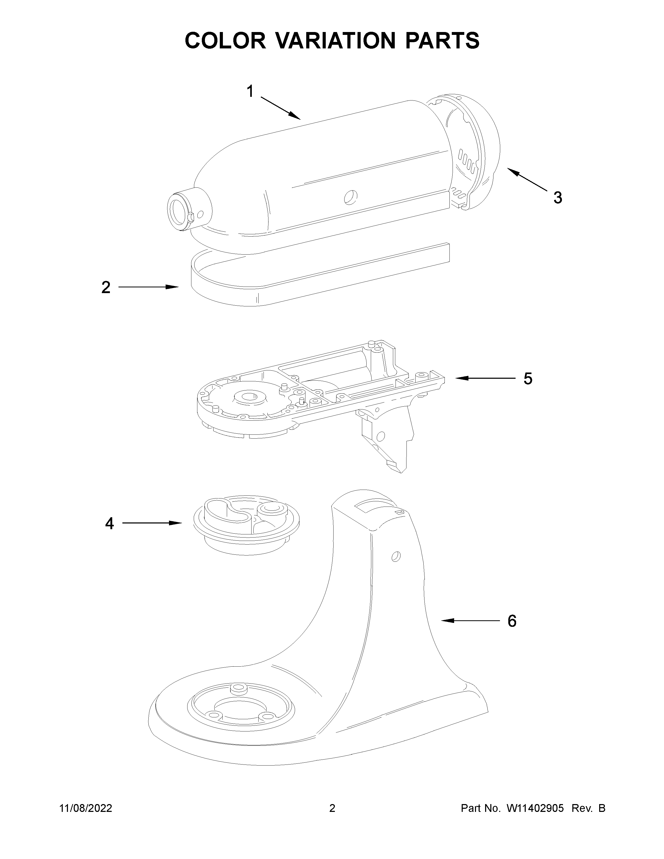 KitchenAid 5KSM156HMBLM4 color variation parts diagram
