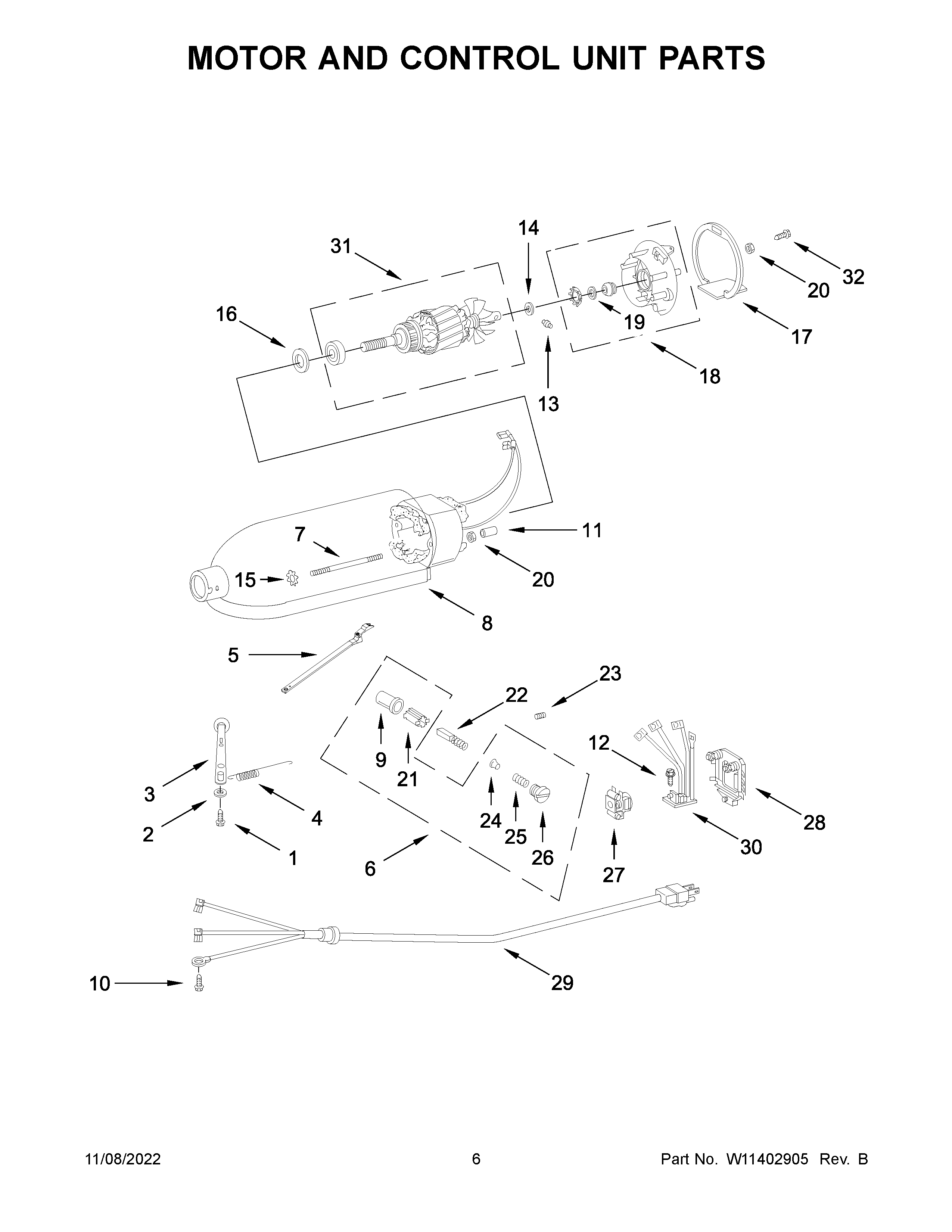 KitchenAid 5KSM156HMBLM4 motor and control unit parts diagram