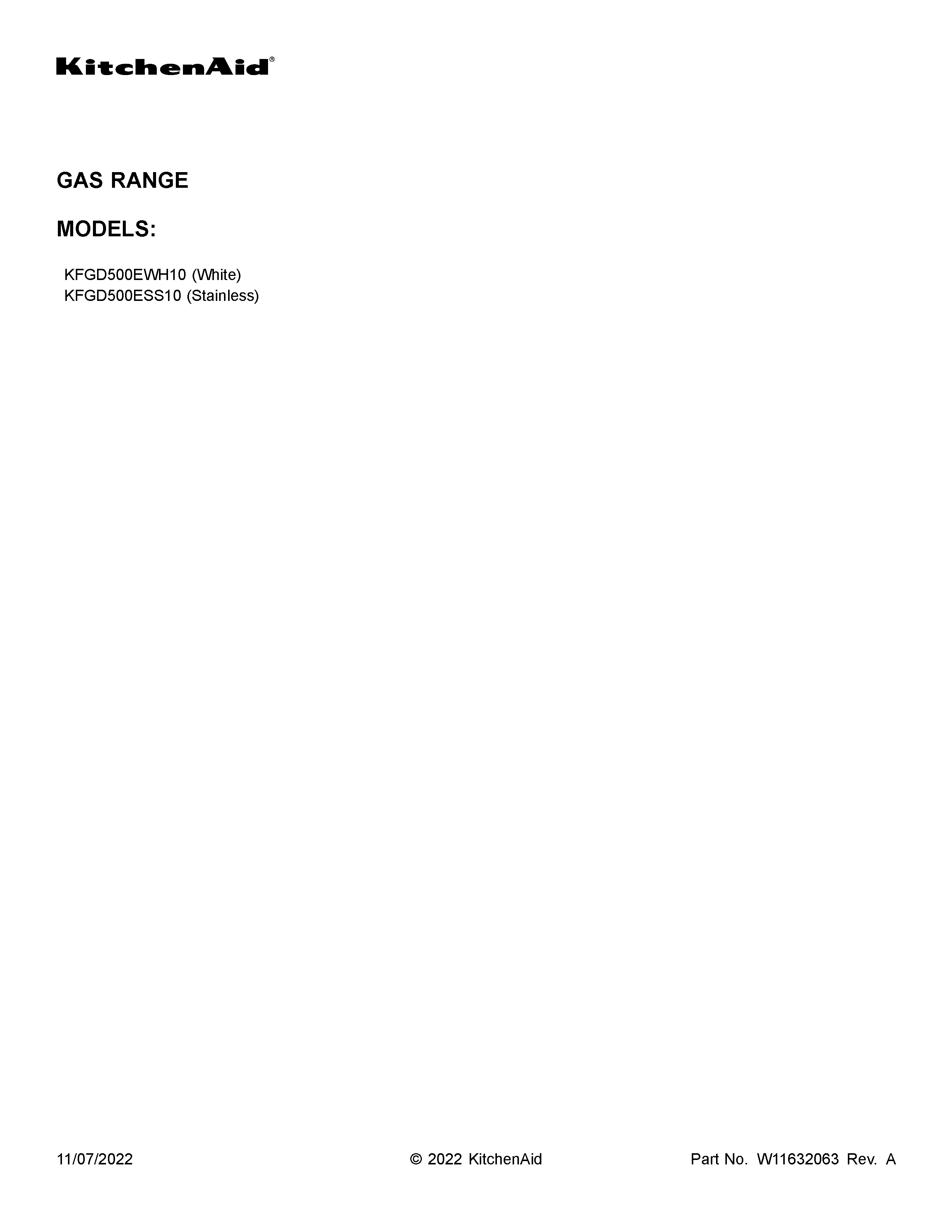 KitchenAid KFGD500ESS10 cover sheet diagram