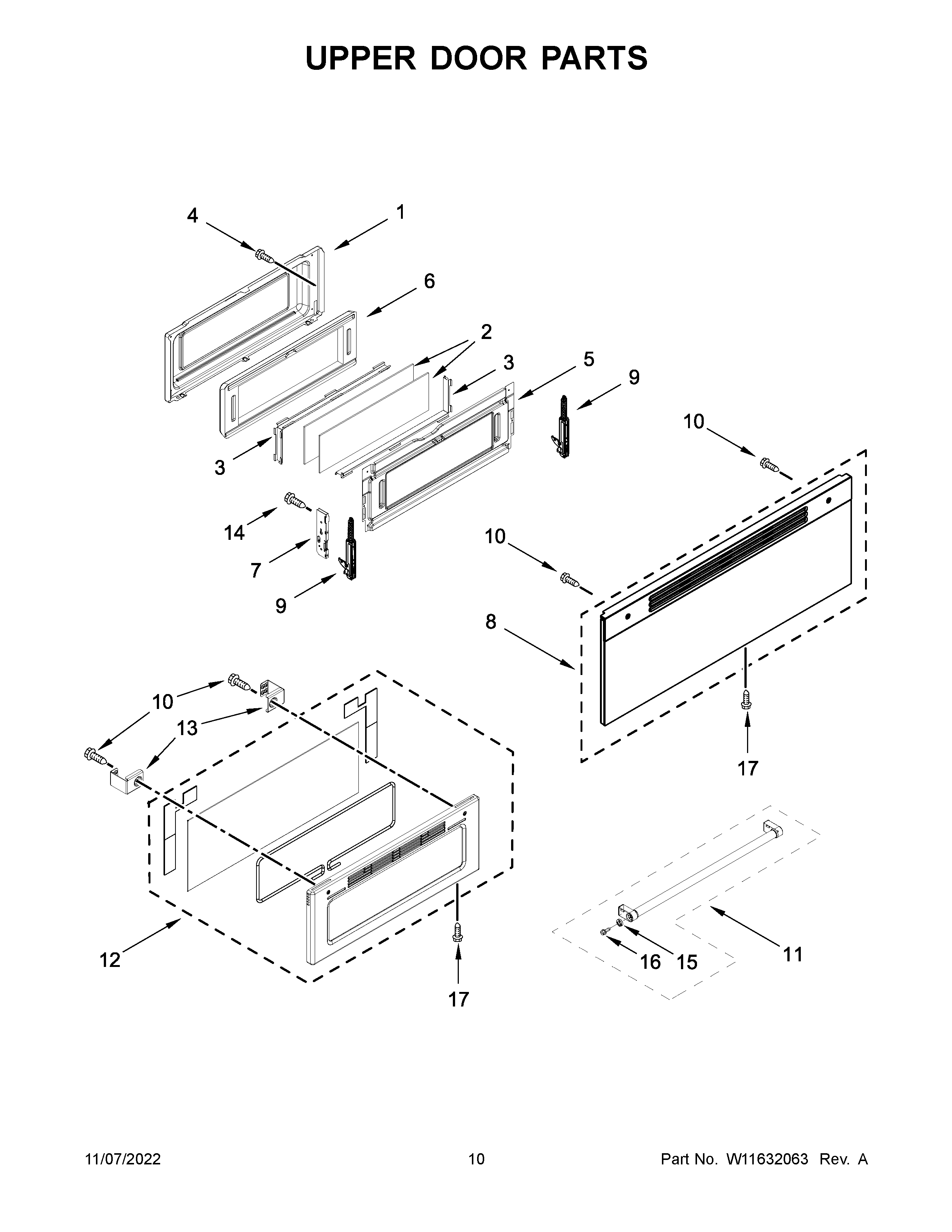 KitchenAid KFGD500ESS10 upper door parts diagram