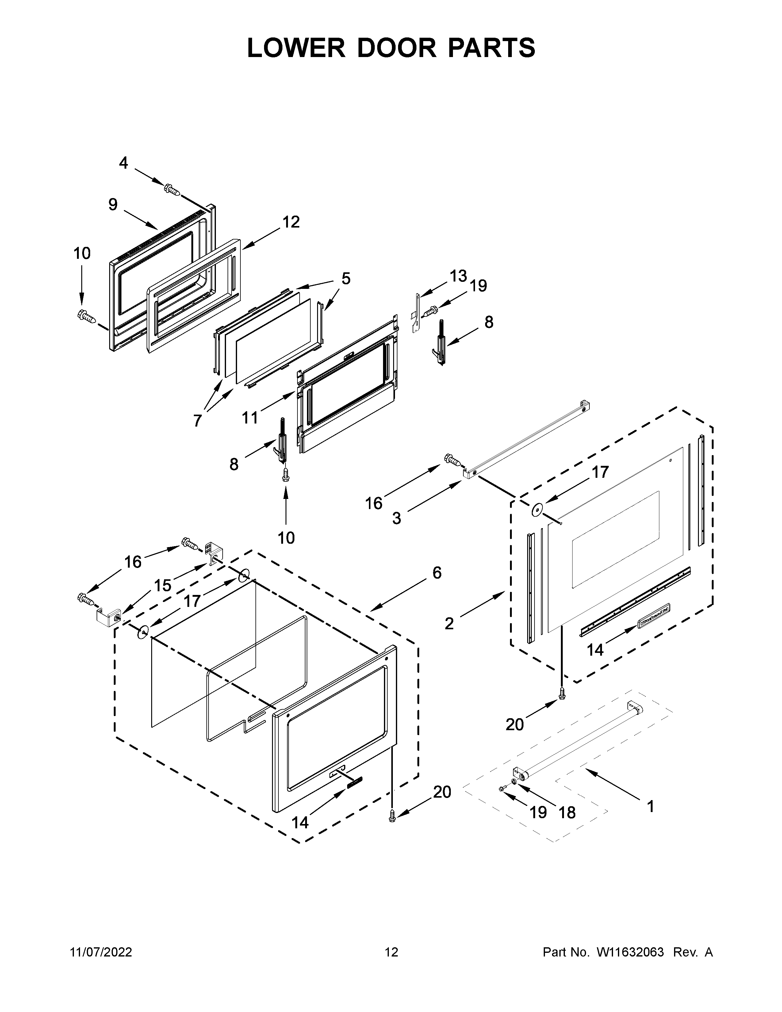 KitchenAid KFGD500ESS10 lower door parts diagram