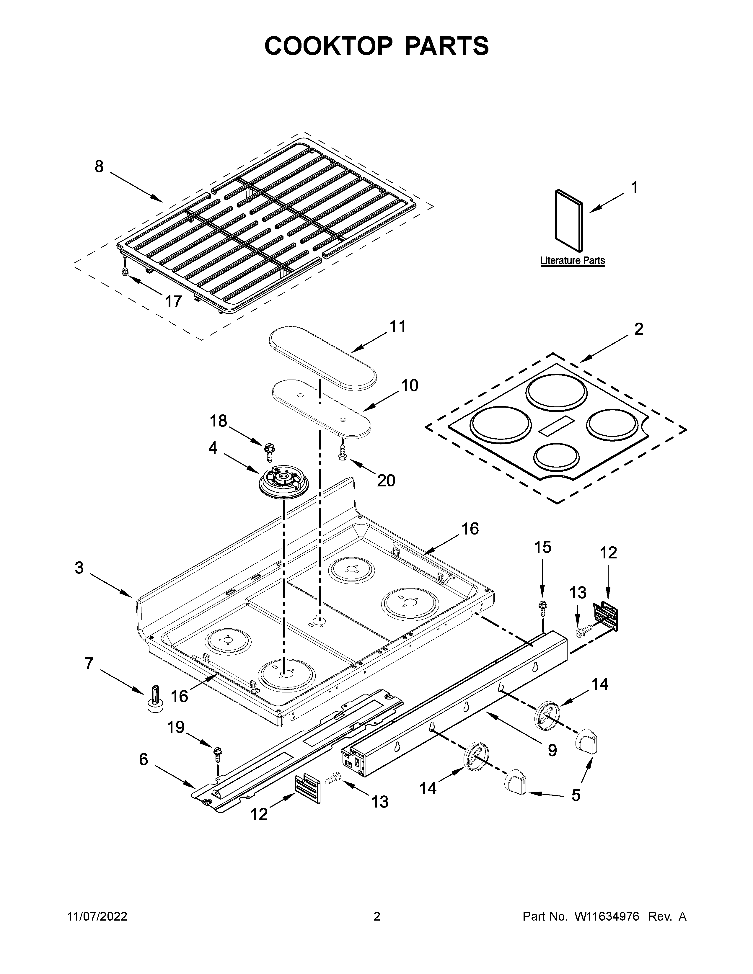Whirlpool WGG745S0FE10 cooktop parts diagram
