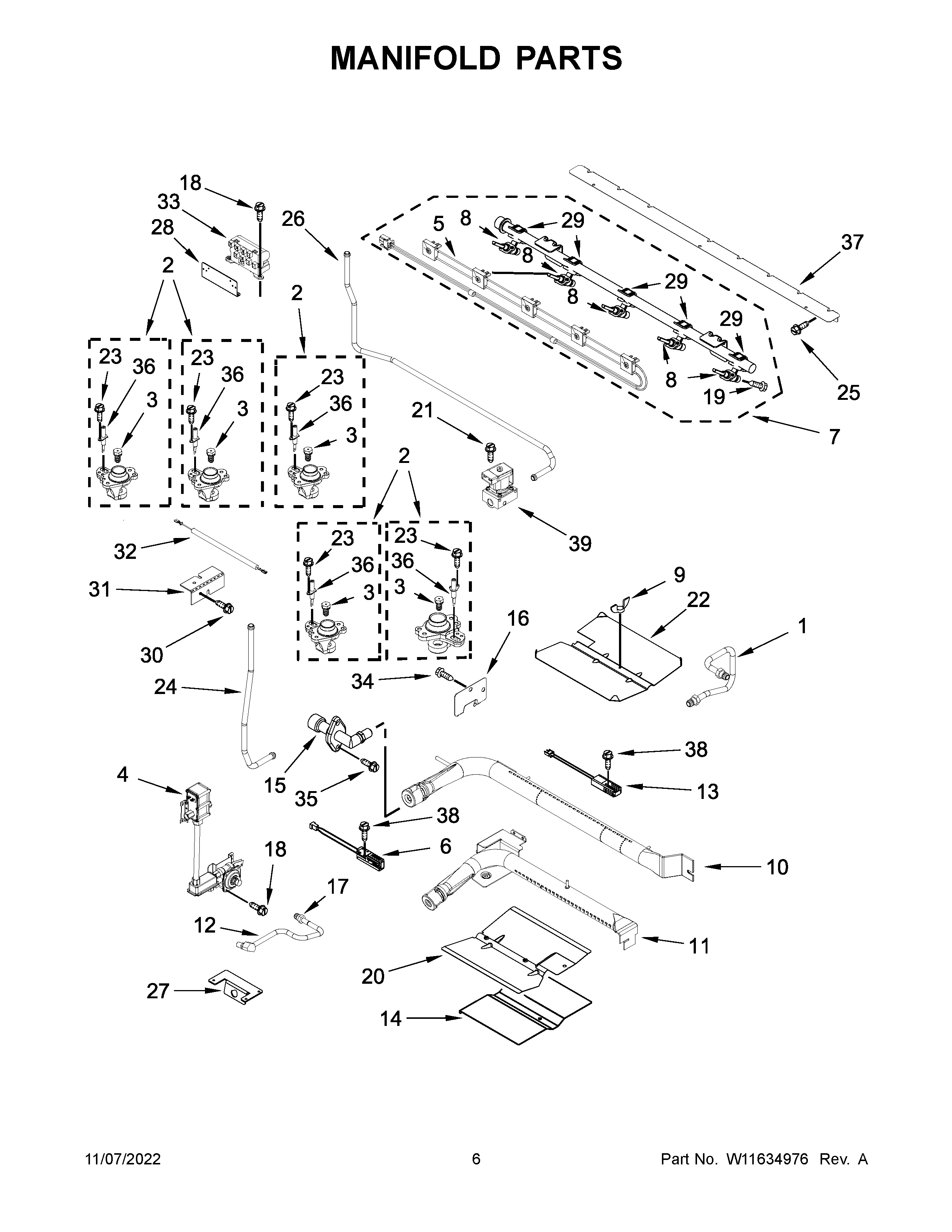 Whirlpool WGG745S0FE10 manifold parts diagram