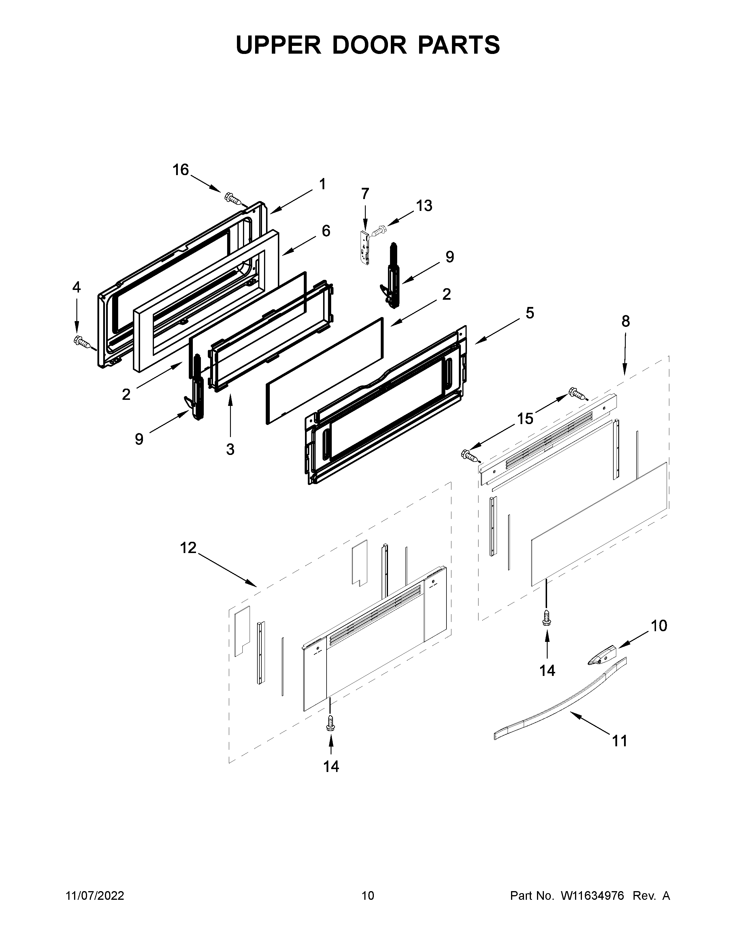 Whirlpool WGG745S0FE10 upper door parts diagram