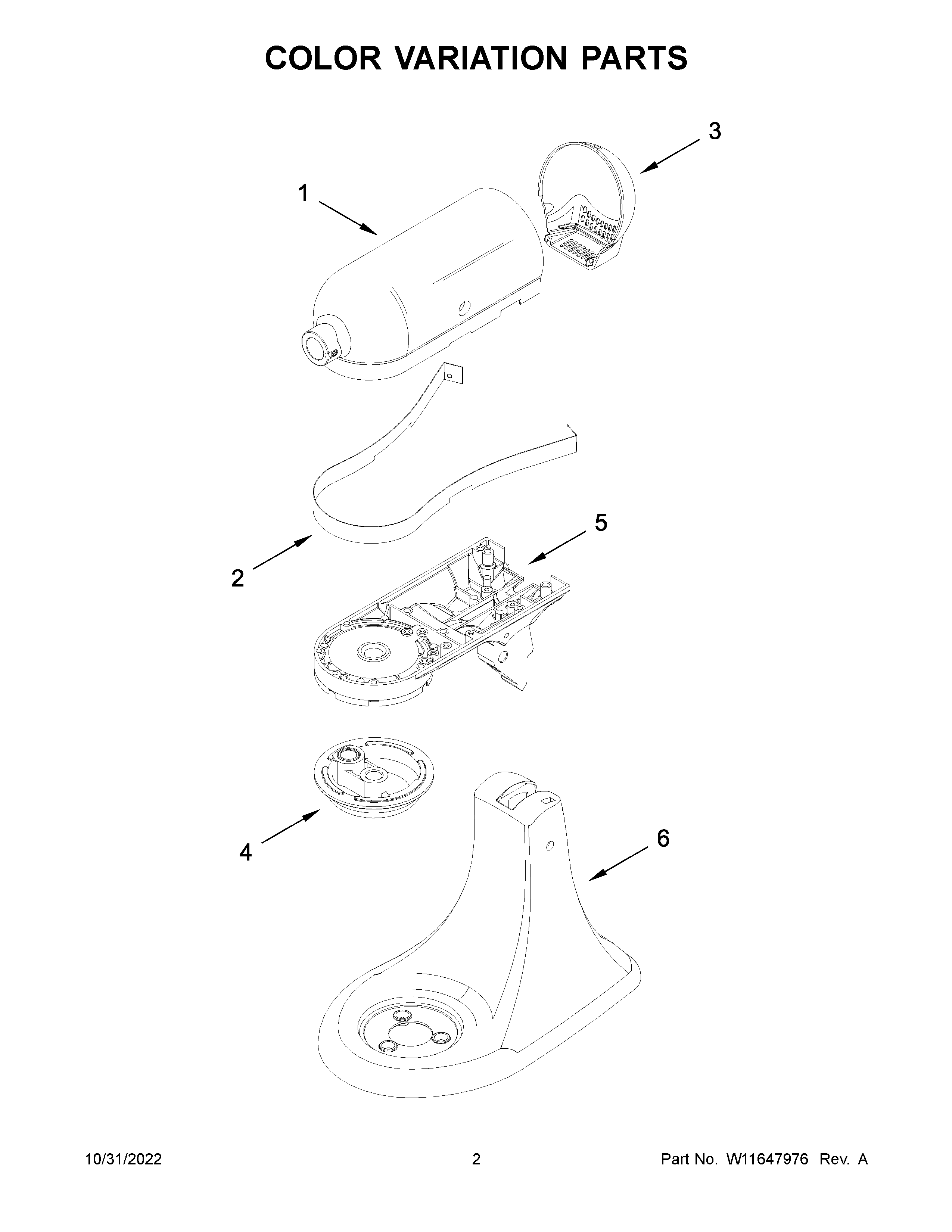 KitchenAid KSM182CADFL0 color variation parts diagram