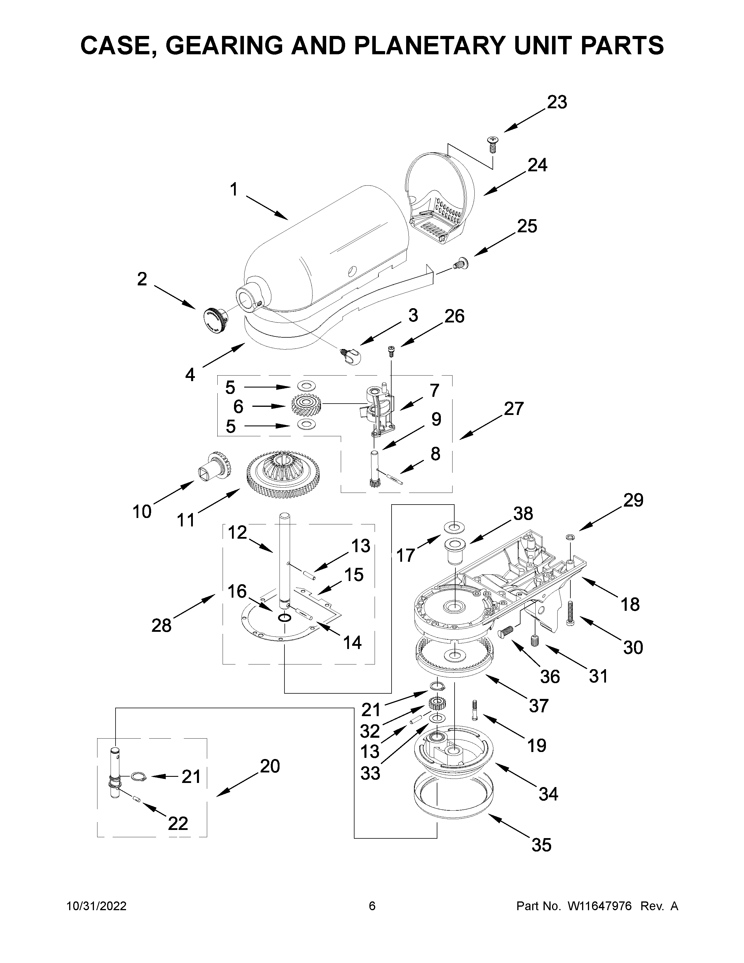 KitchenAid KSM182CADFL0 case, gearing and planetary unit parts diagram