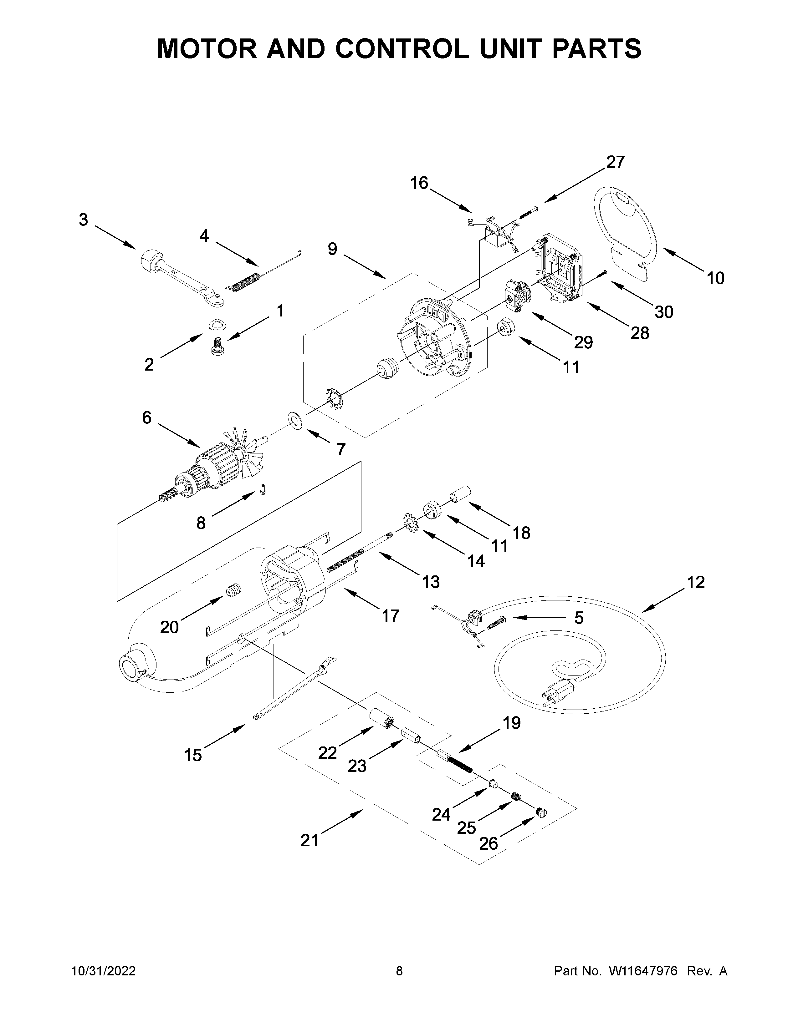 KitchenAid KSM182CADFL0 motor and control unit parts diagram