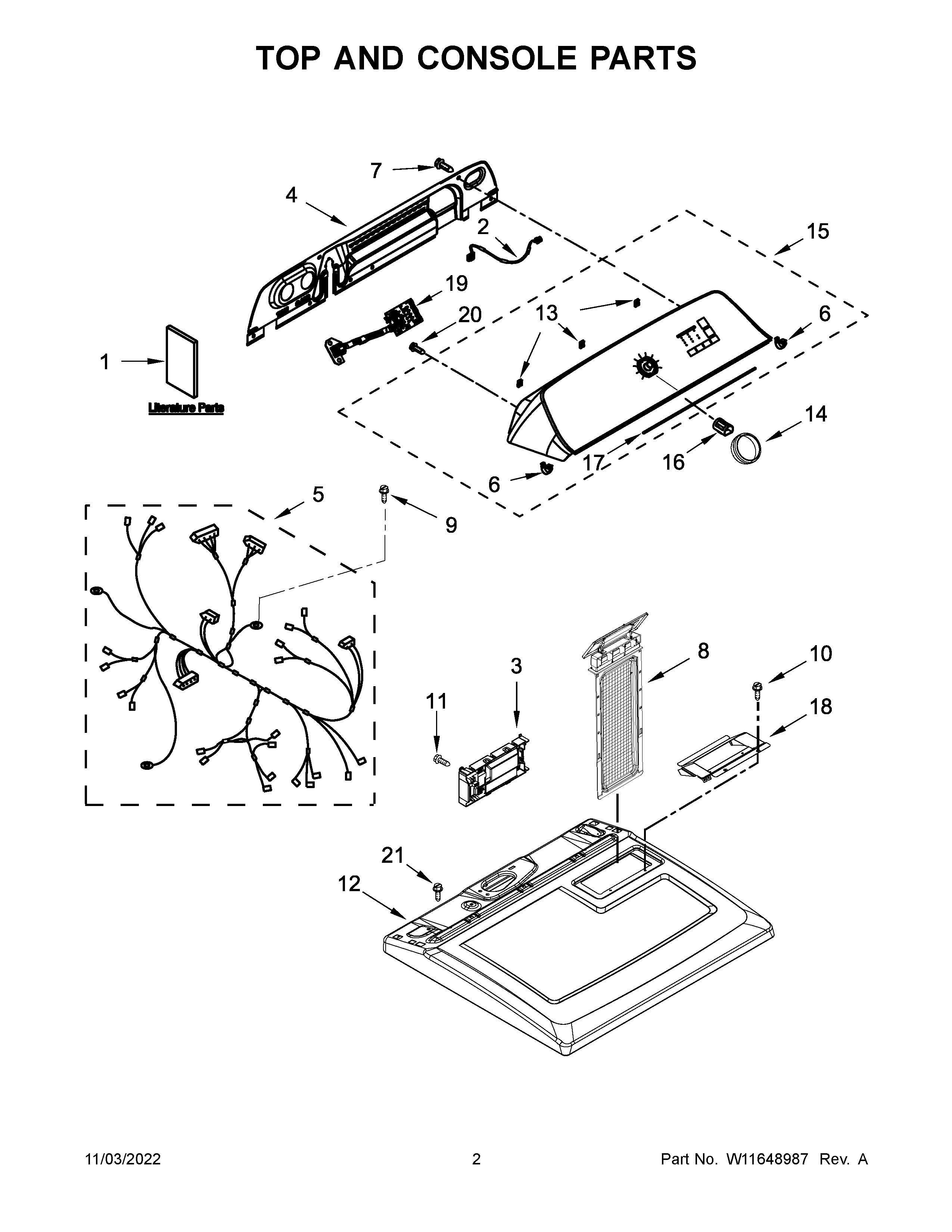 Whirlpool WGD500RLW1 top and console parts diagram