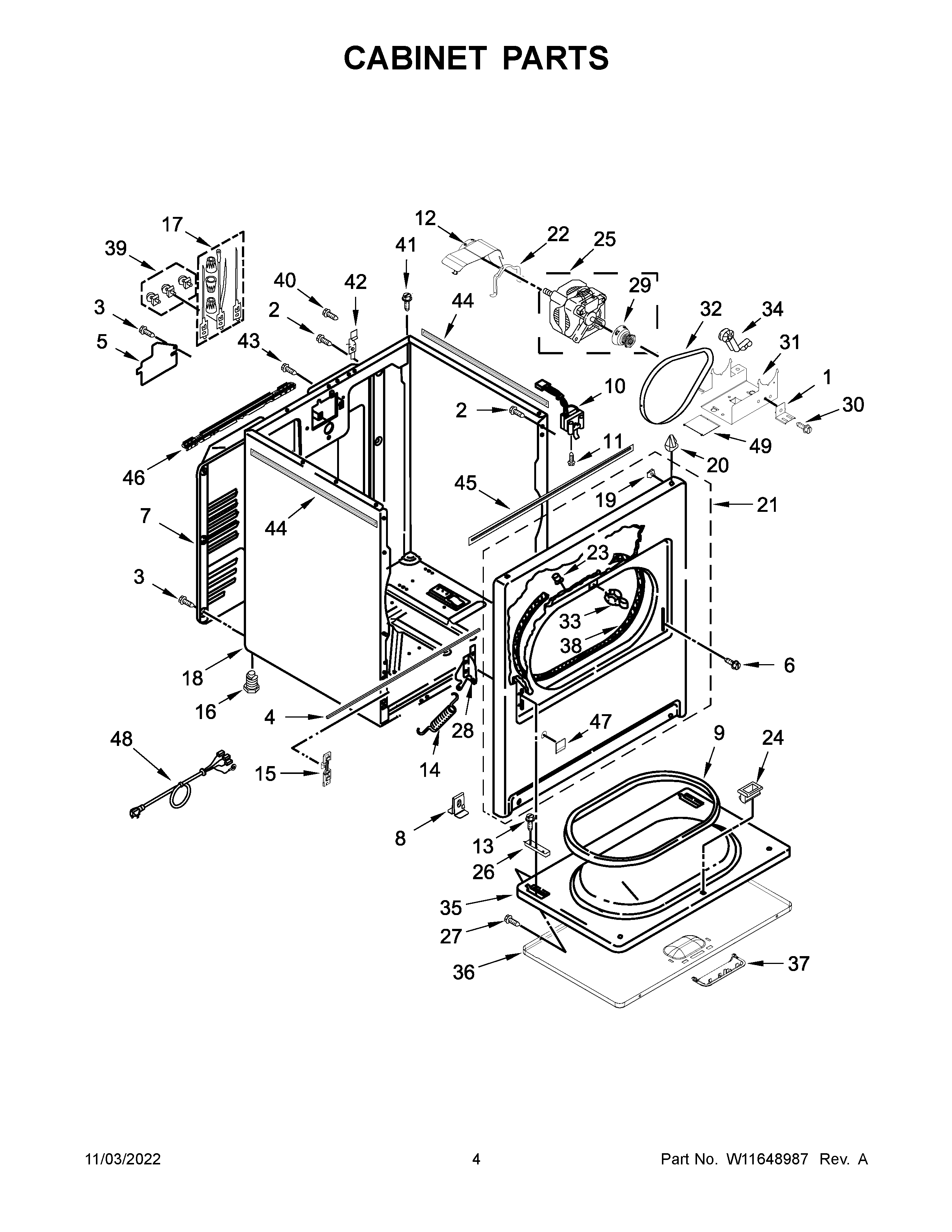Whirlpool WGD500RLW1 cabinet parts diagram