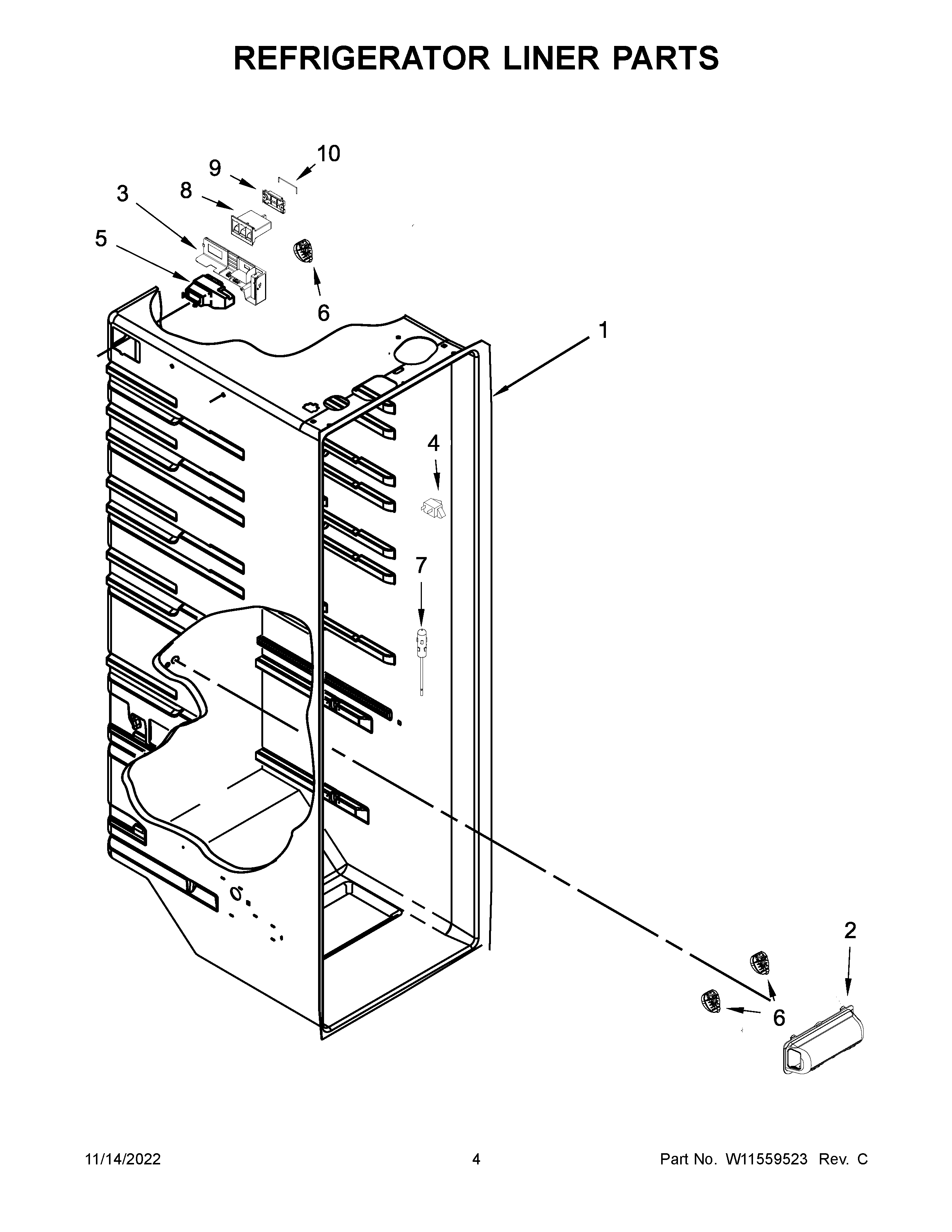 Whirlpool WRS312SNHM06 refrigerator liner parts diagram