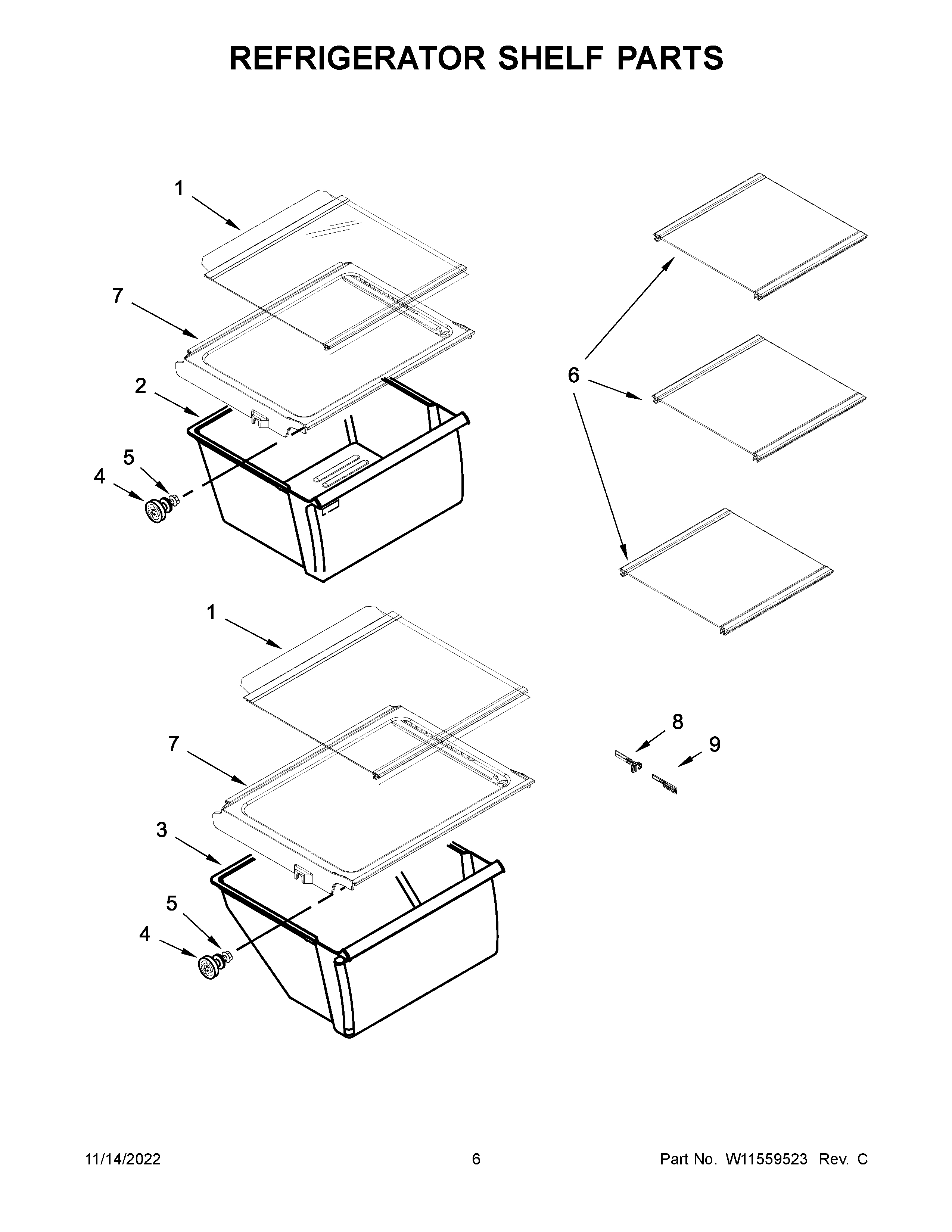 Whirlpool WRS312SNHM06 refrigerator shelf parts diagram