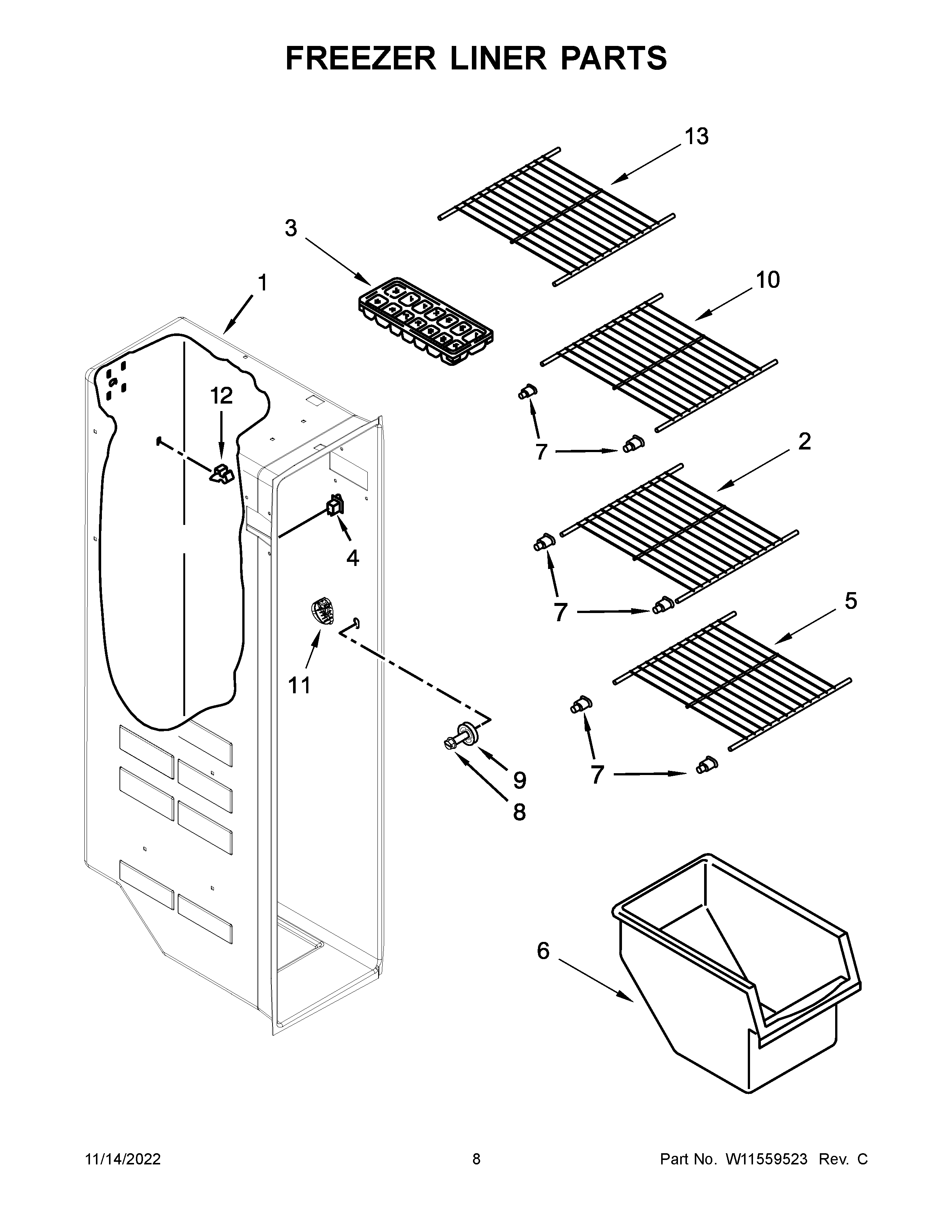 Whirlpool WRS312SNHM06 freezer liner parts diagram