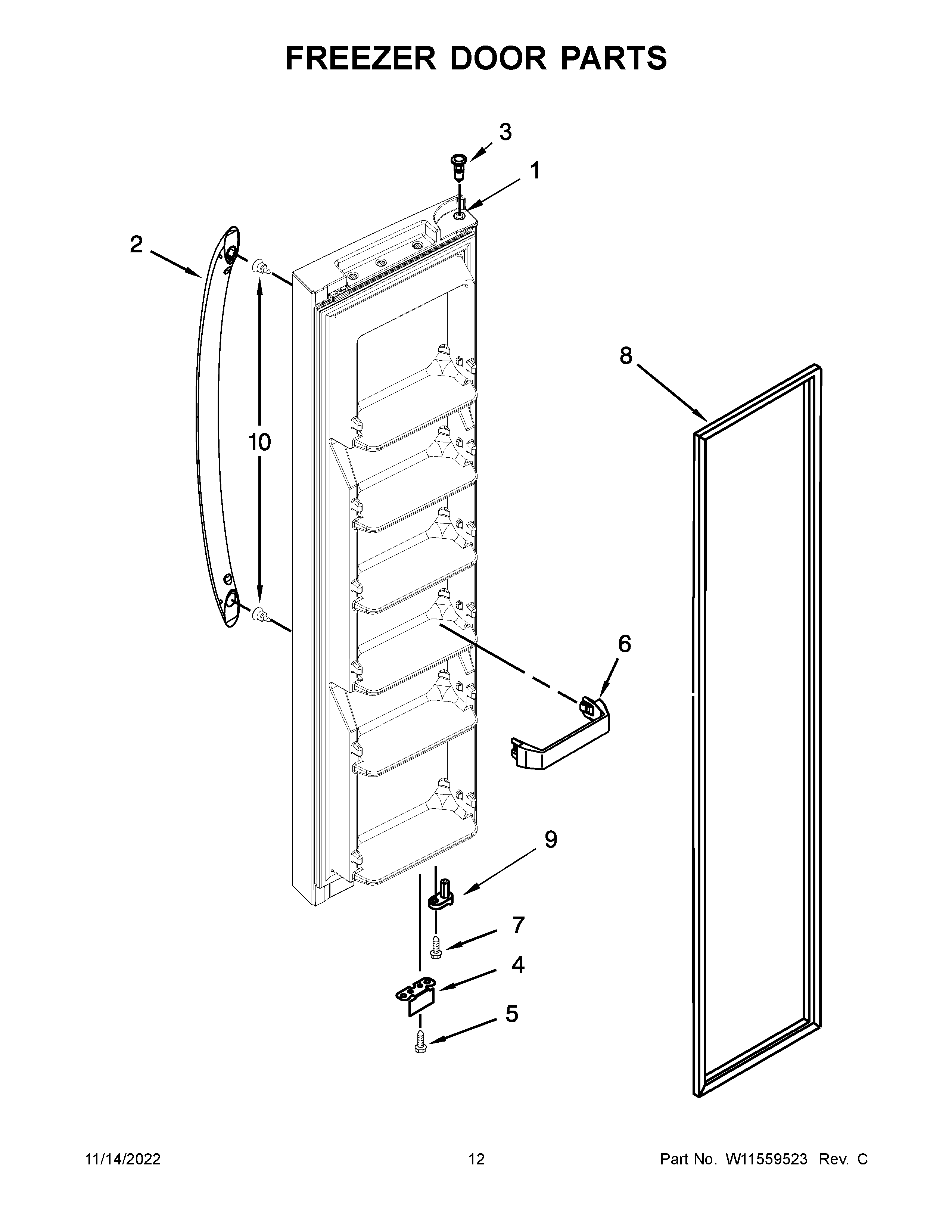 Whirlpool WRS312SNHM06 freezer door parts diagram