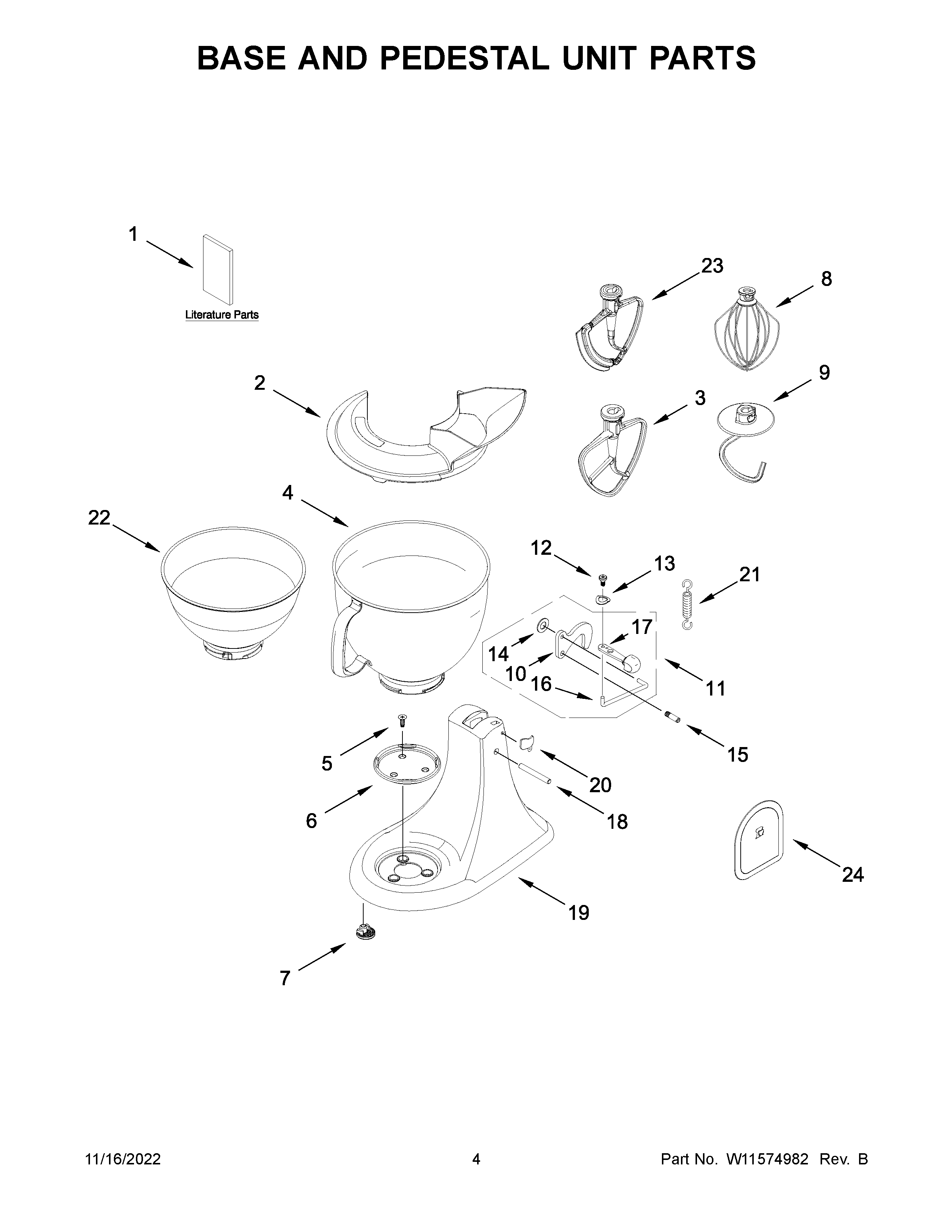 KitchenAid 5KSM195PSZBE0 base and pedestal unit parts diagram