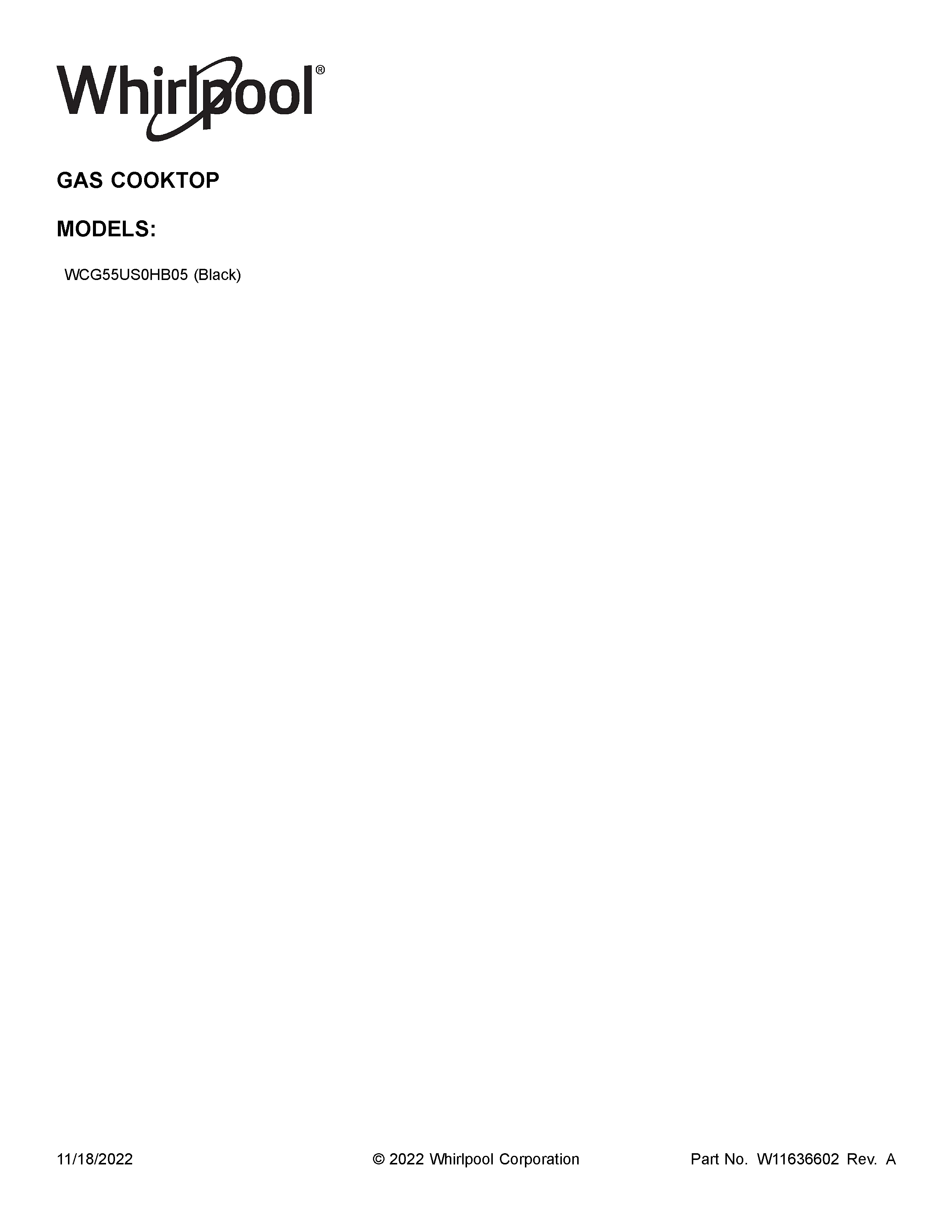 Whirlpool WCG55US0HB05 cover sheet diagram