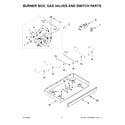 Whirlpool WCG97US0HS05 burner box, gas valves and switch parts diagram