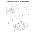 KitchenAid KCGS356ESS05 burner box, gas valves and switch parts diagram