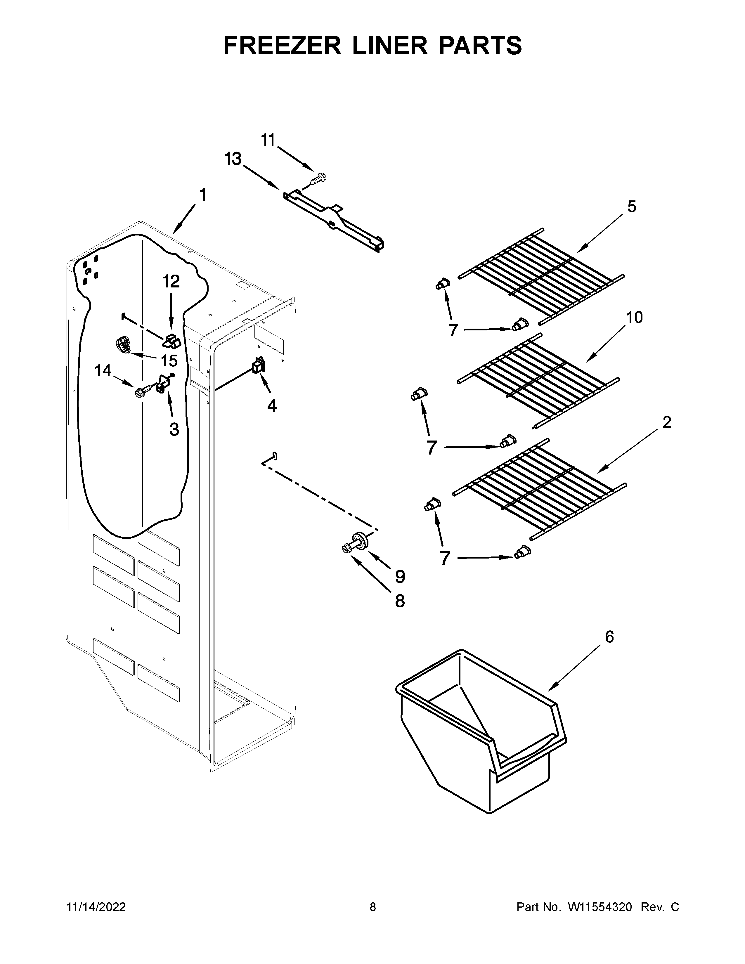 Amana ASI2575GRS08 freezer liner parts diagram