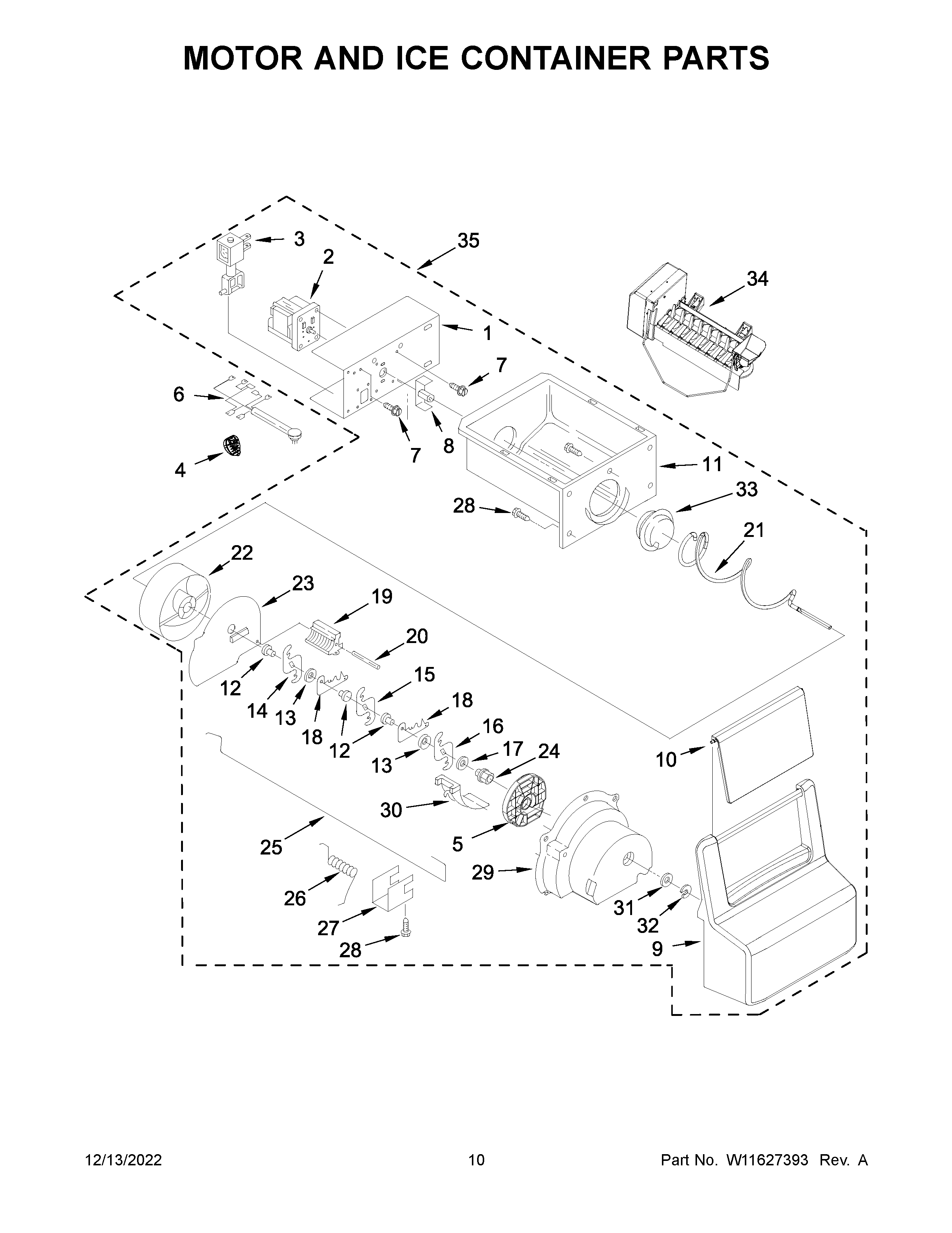 Amana ASI2575GRB09 motor and ice container parts diagram