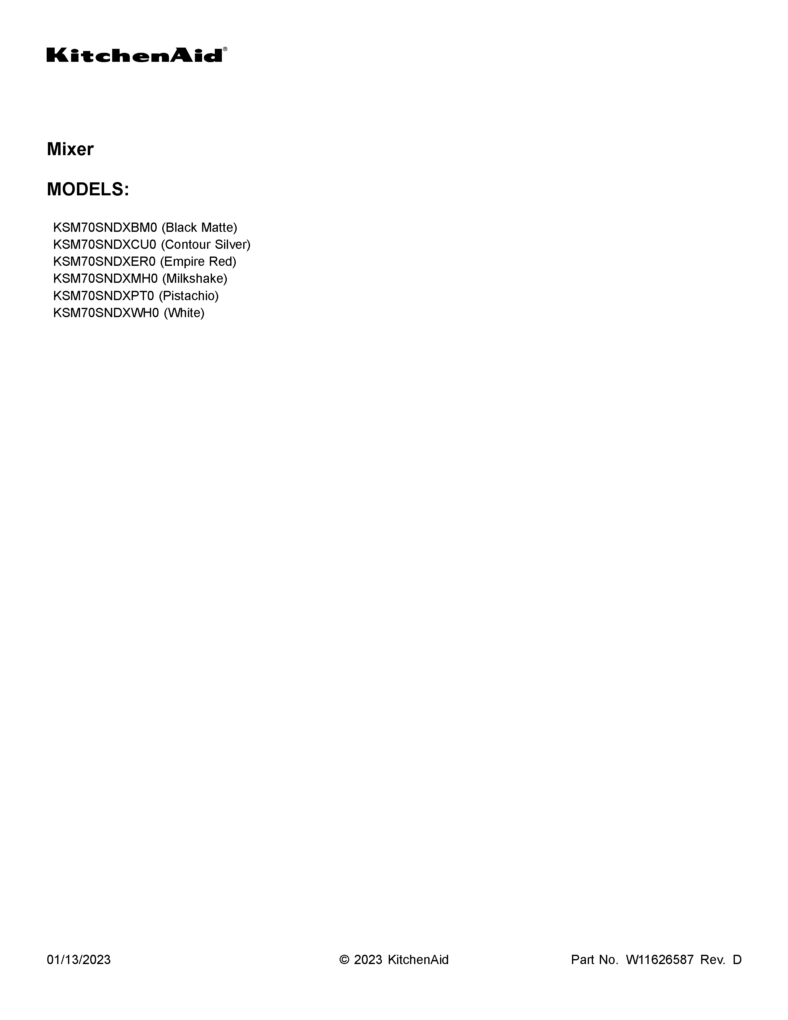 KitchenAid KSM70SNDXPT0 cover sheet diagram