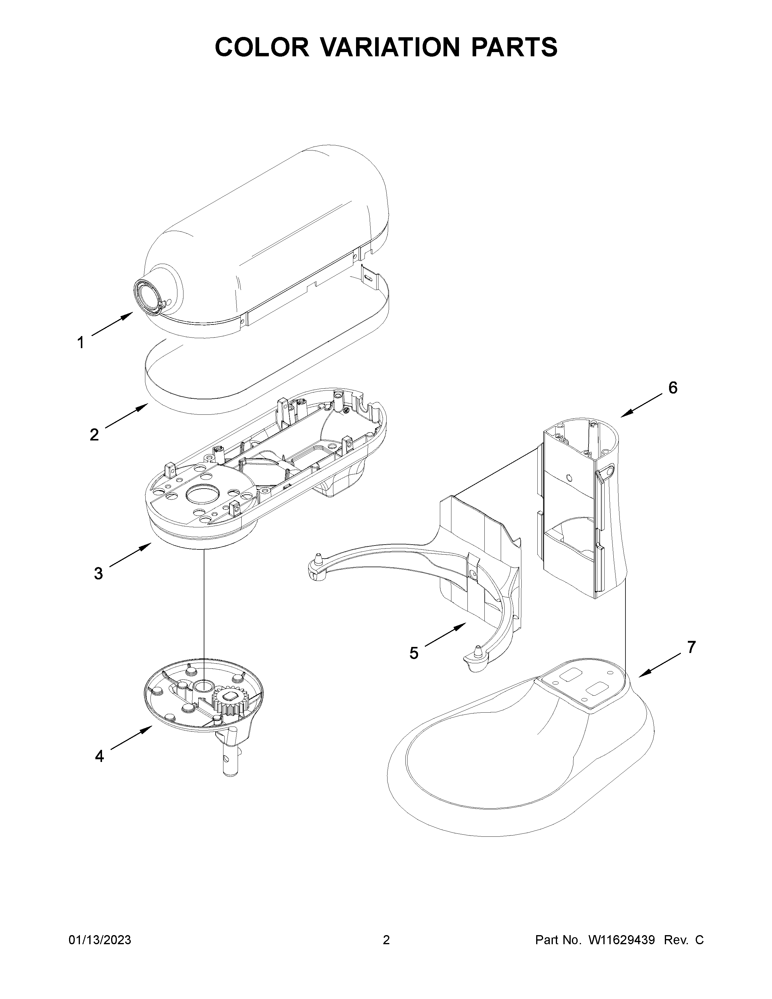 KitchenAid 5KSM70SHXBCA0 color variation parts diagram