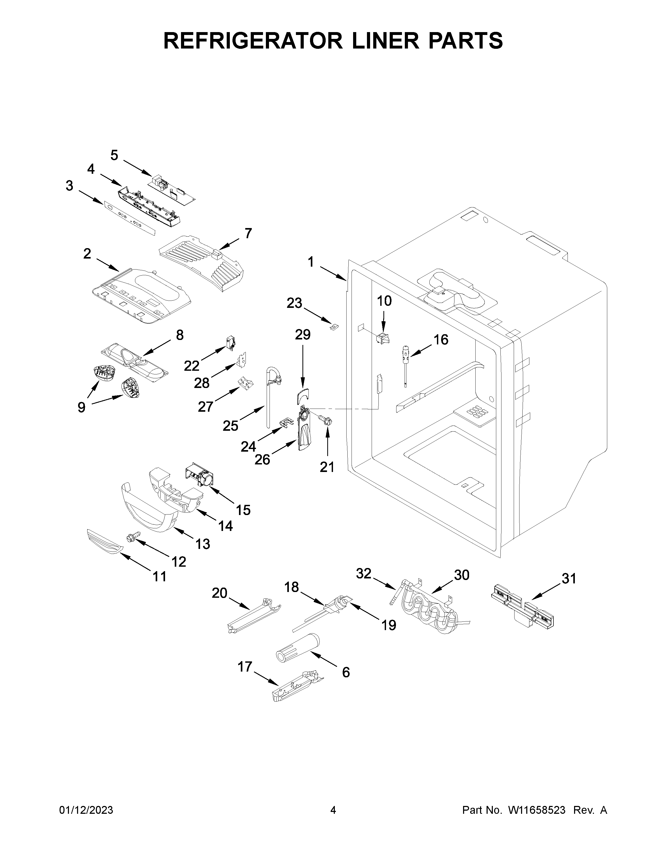 Whirlpool WRFF5333PB00 refrigerator liner parts diagram