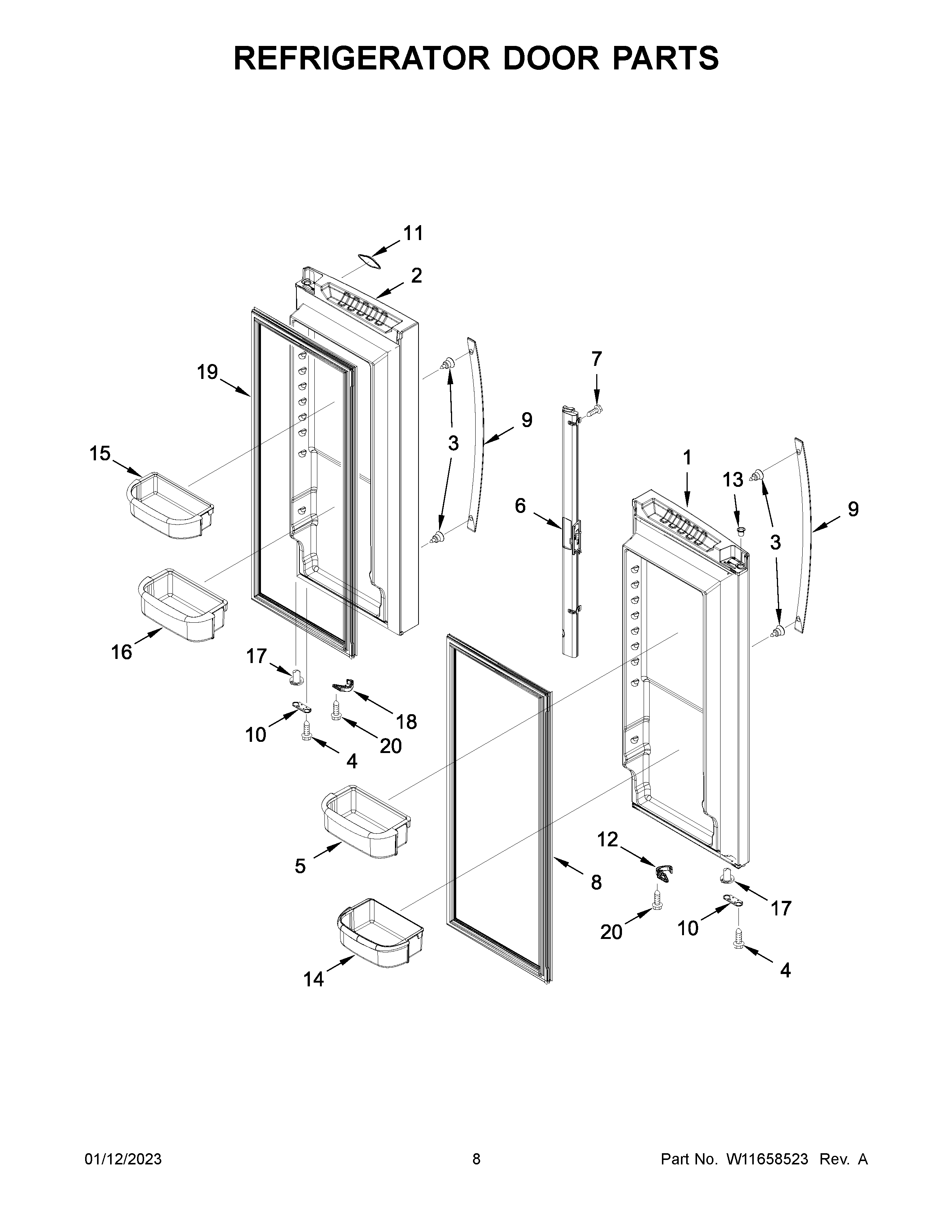 Whirlpool WRFF5333PB00 refrigerator door parts diagram