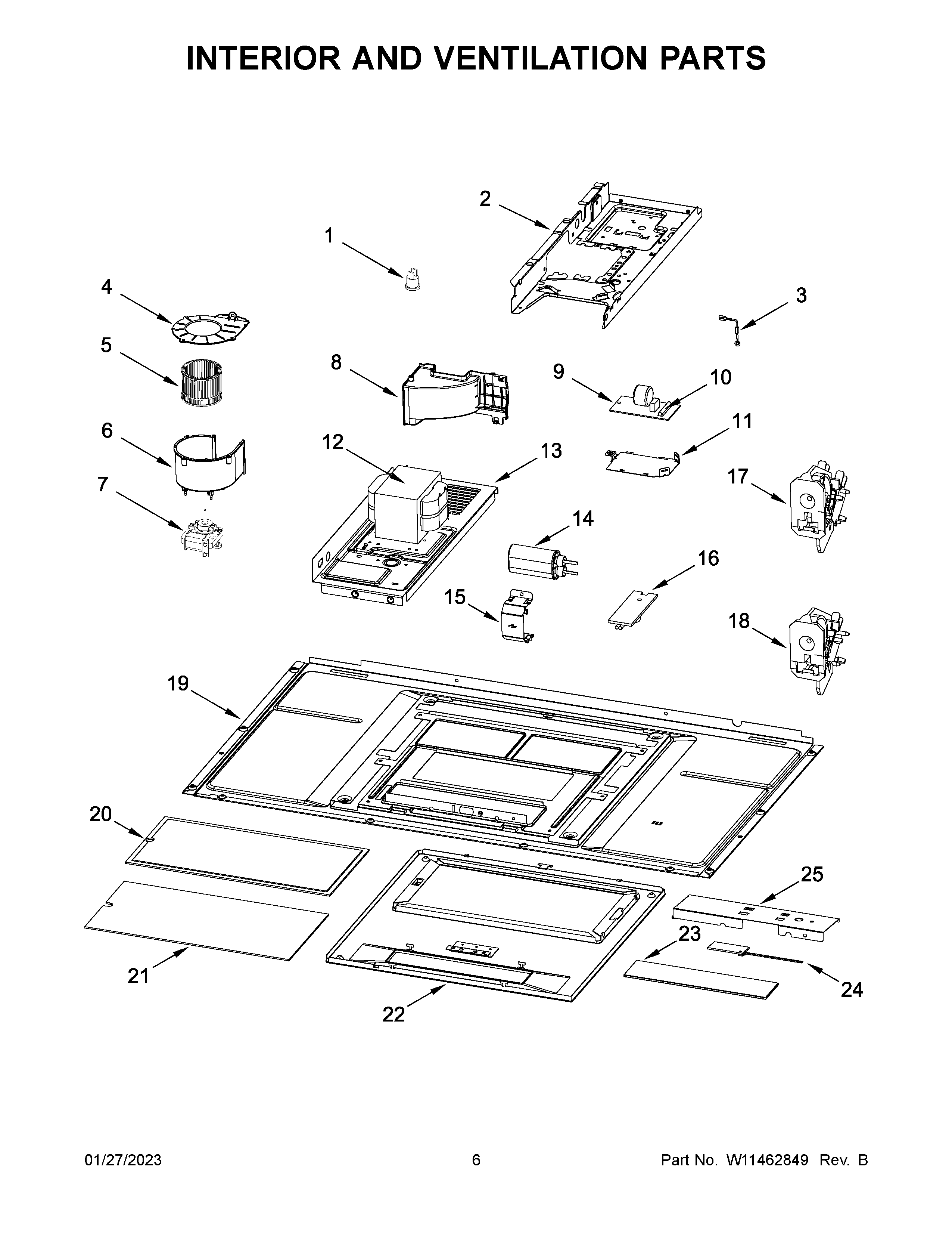 Whirlpool WML35011KS00 interior and ventilation parts diagram