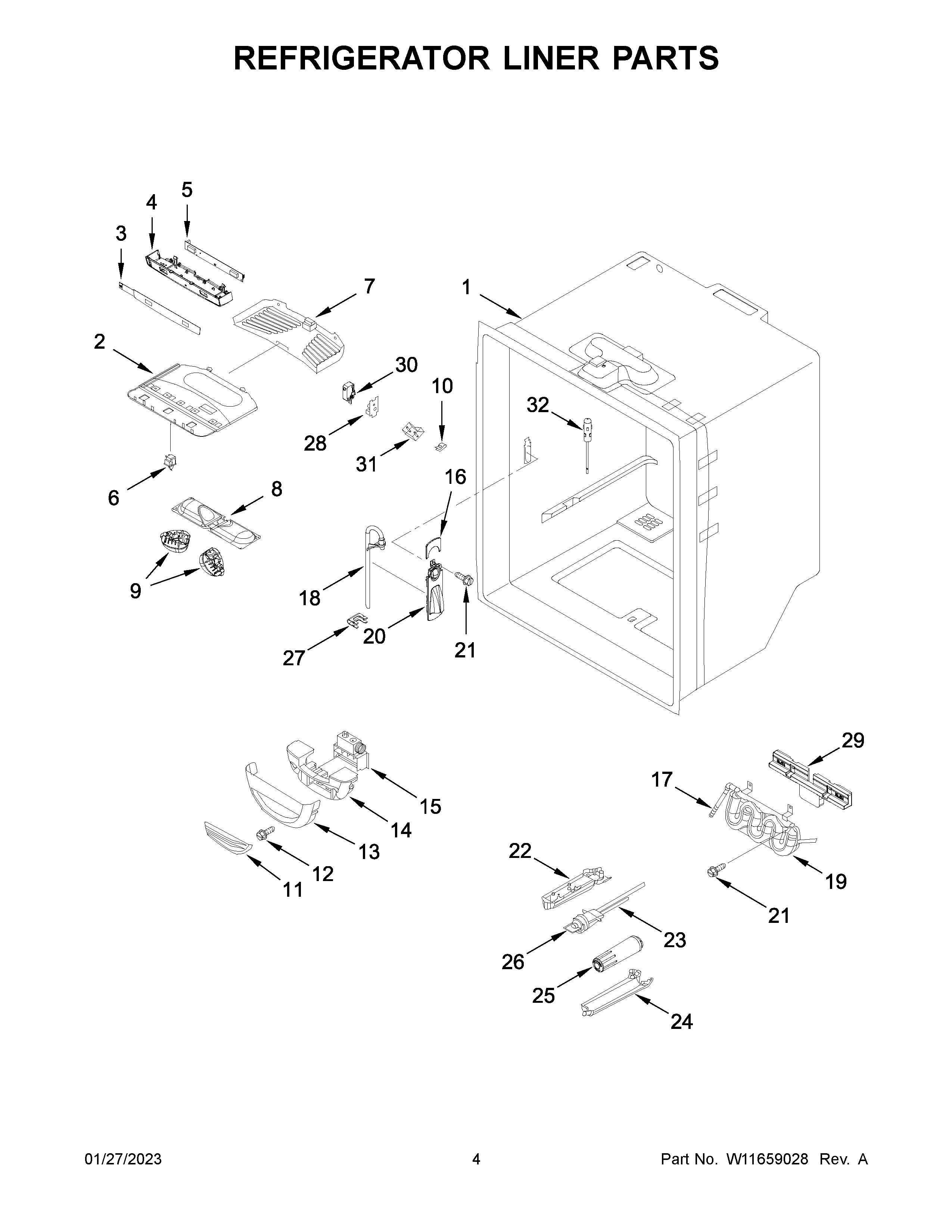 KitchenAid KRFC300EBS07 refrigerator liner parts diagram