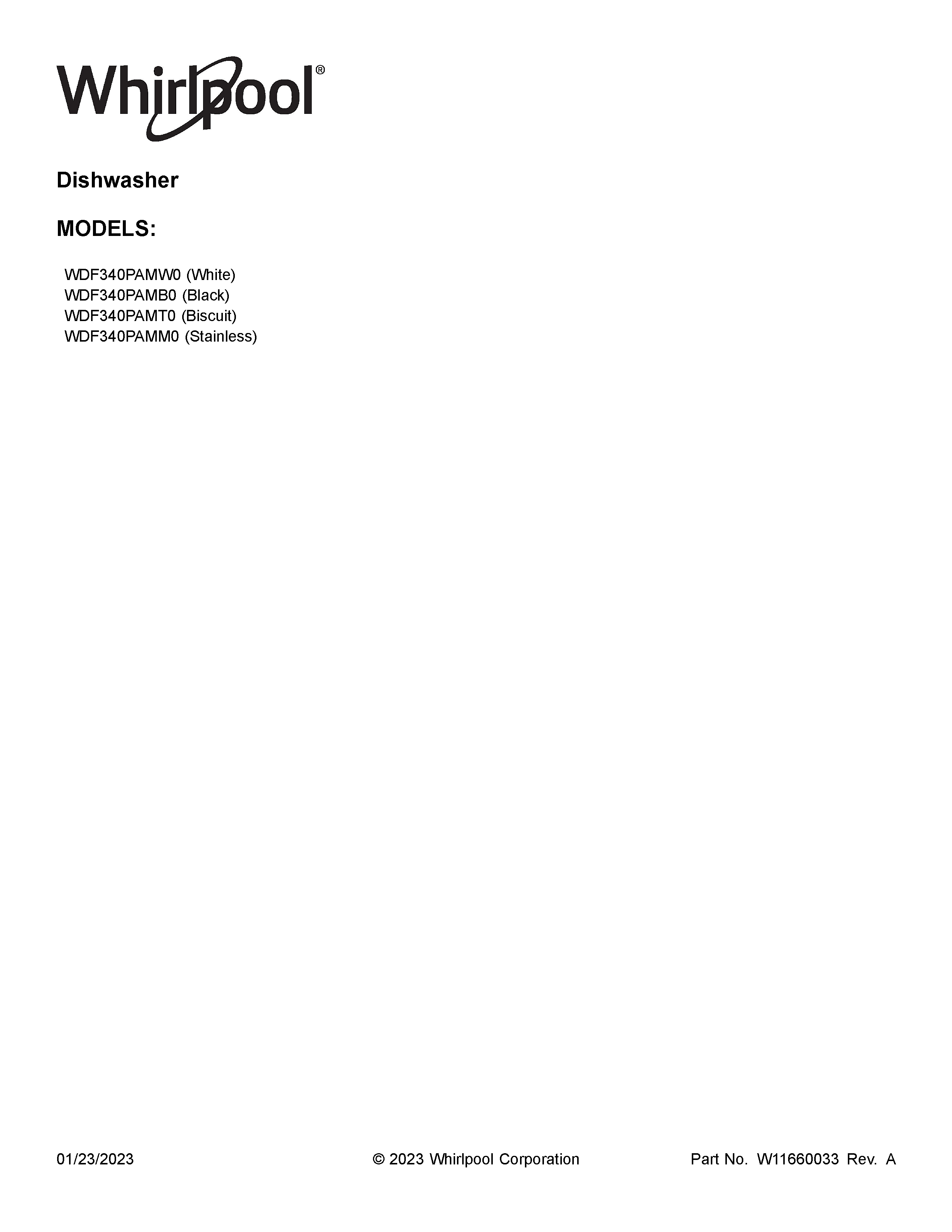 Whirlpool WDF340PAMT0 cover sheet diagram