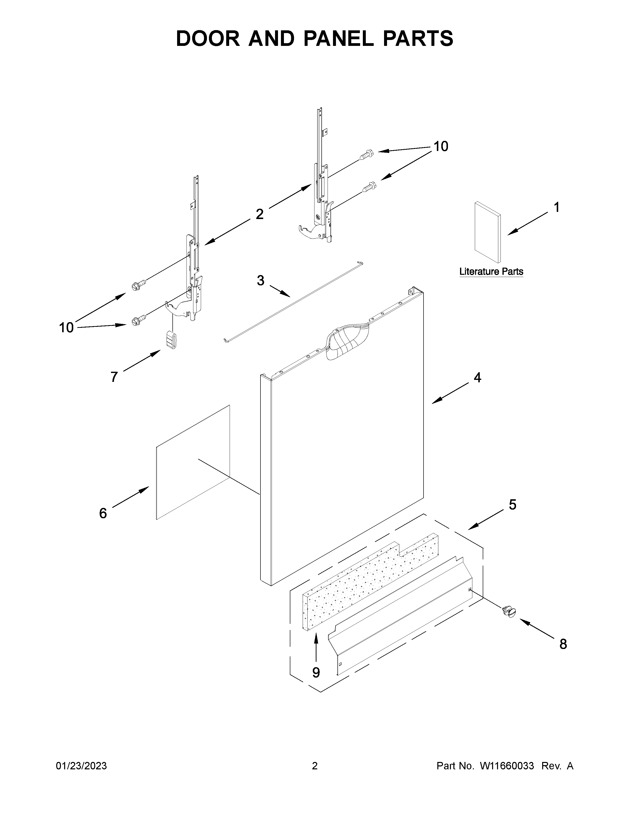 Whirlpool WDF340PAMT0 door and panel parts diagram