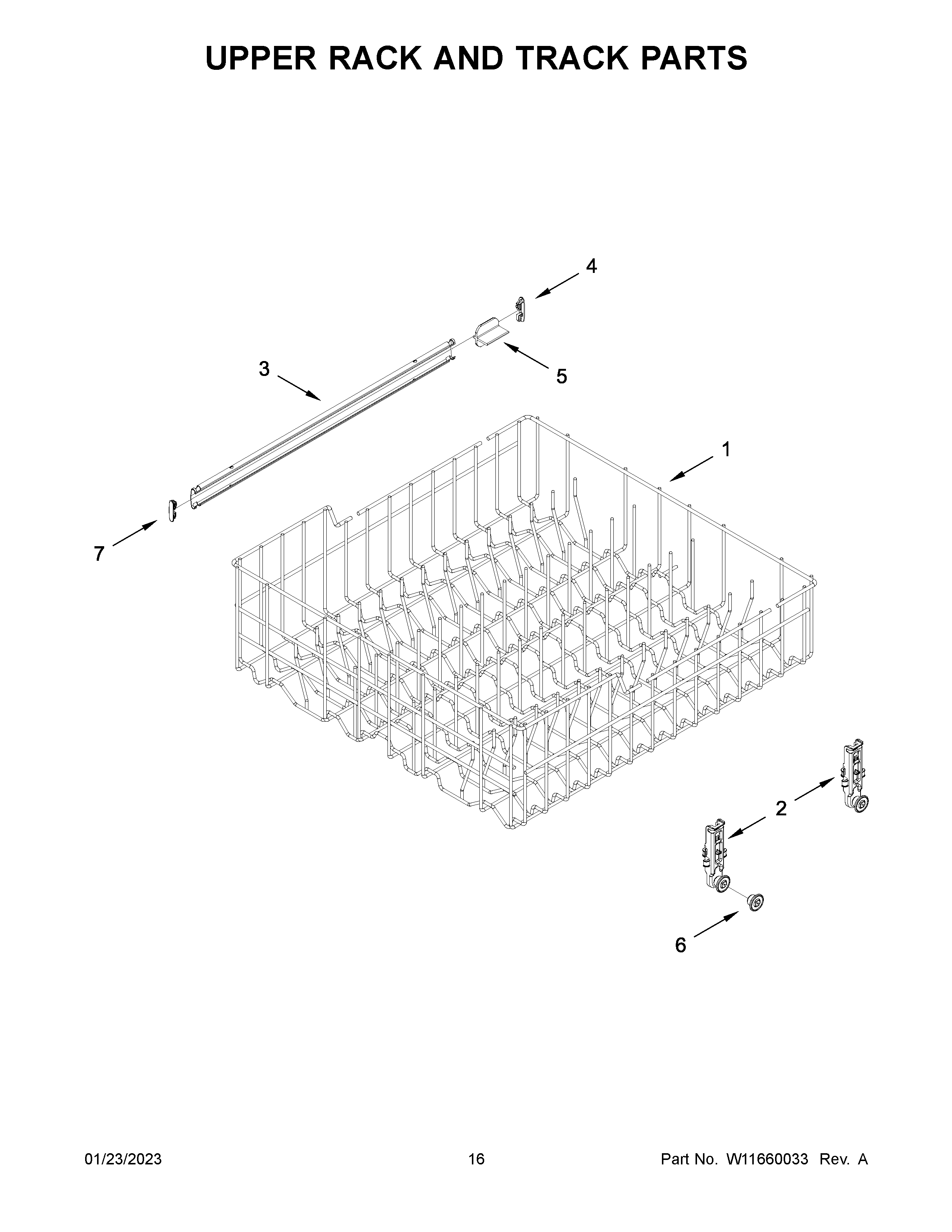 Whirlpool WDF340PAMT0 upper rack and track parts diagram