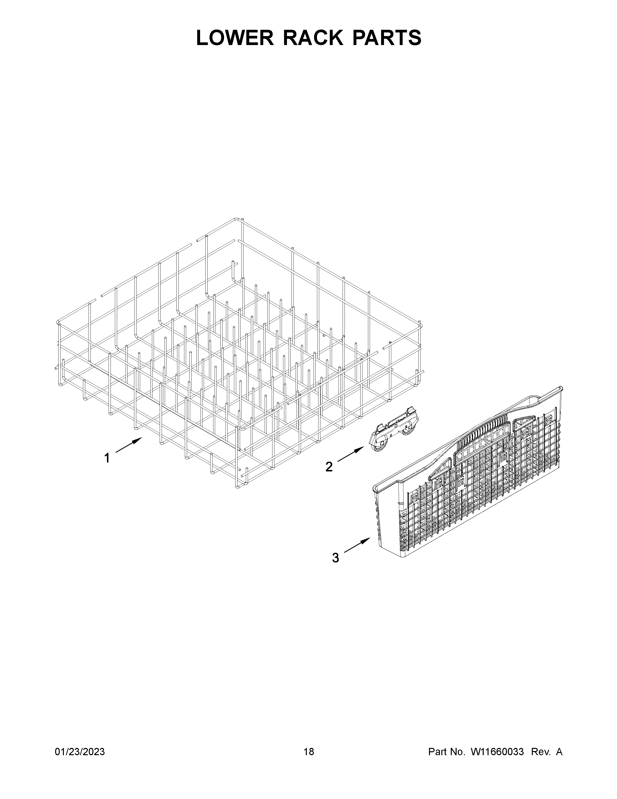 Whirlpool WDF340PAMT0 lower rack parts diagram