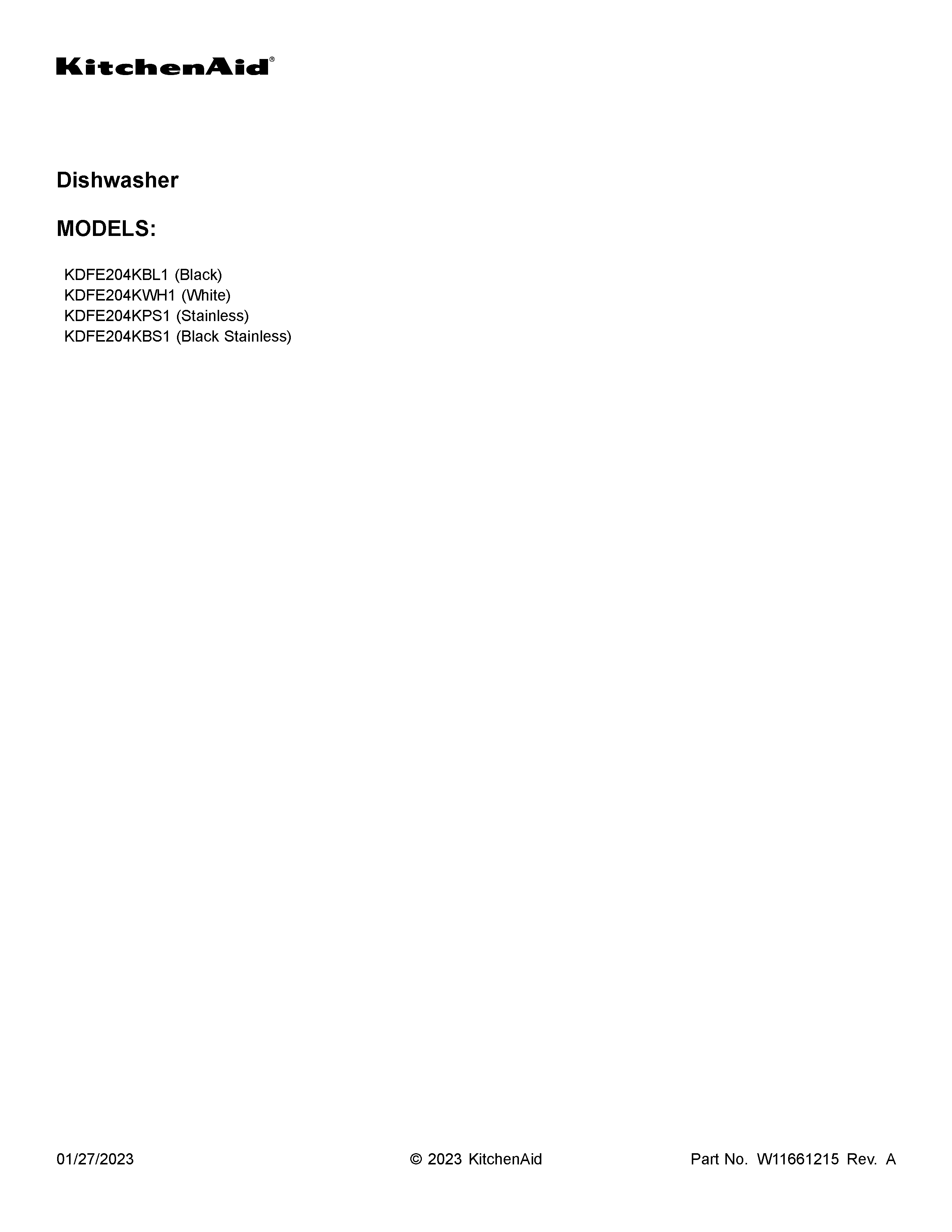 KitchenAid KDFE204KBS1 cover sheet diagram