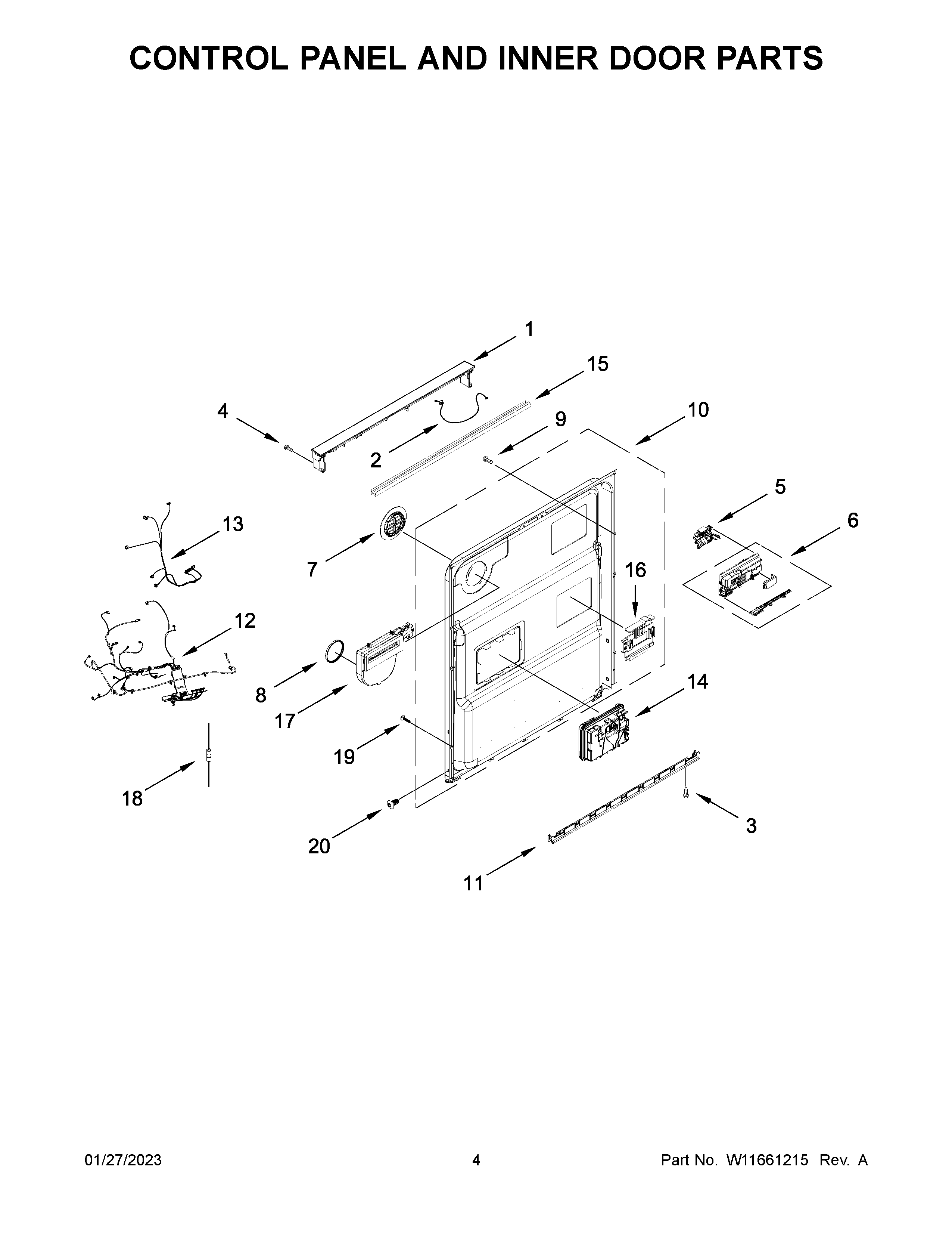 KitchenAid KDFE204KBS1 control panel and inner door parts diagram