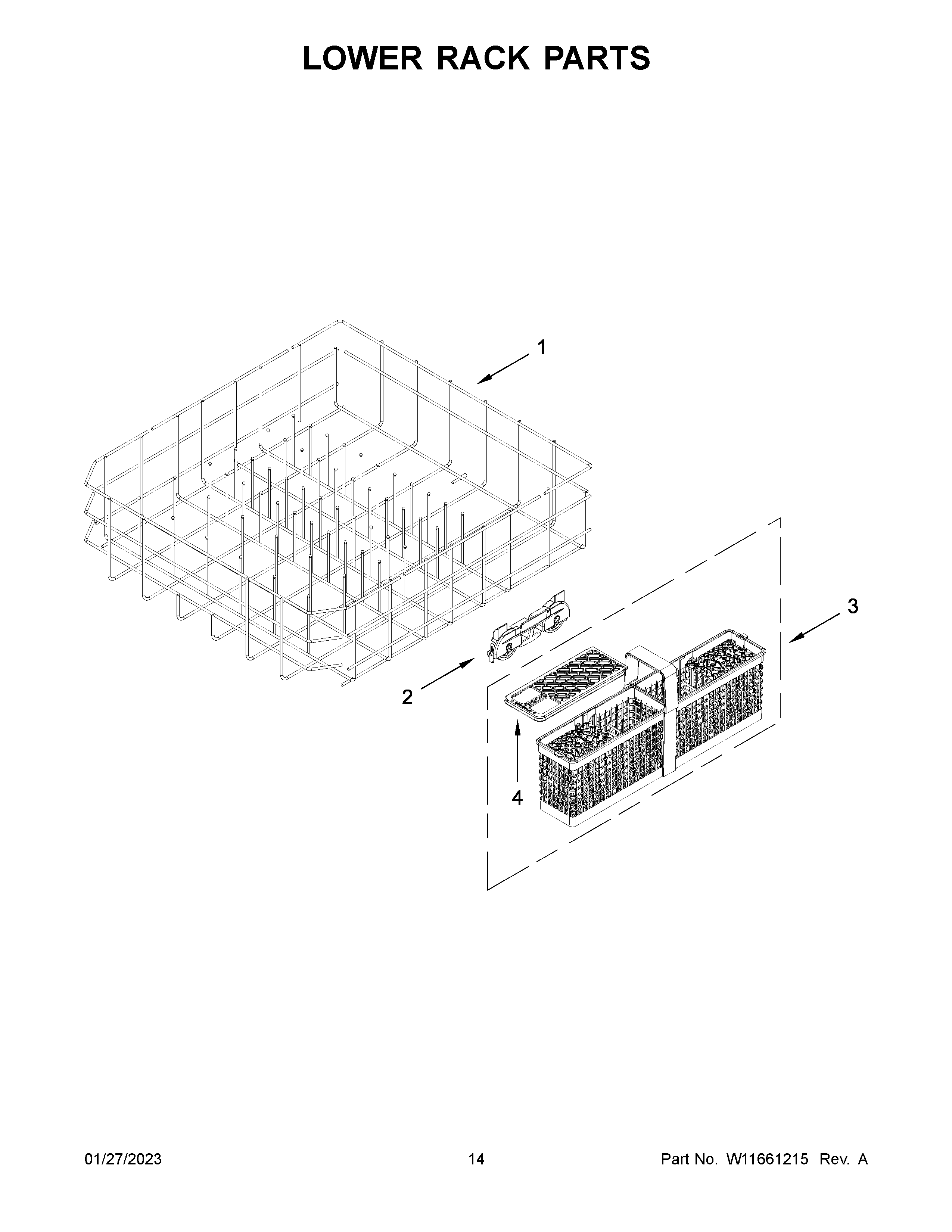 KitchenAid KDFE204KBS1 lower rack parts diagram