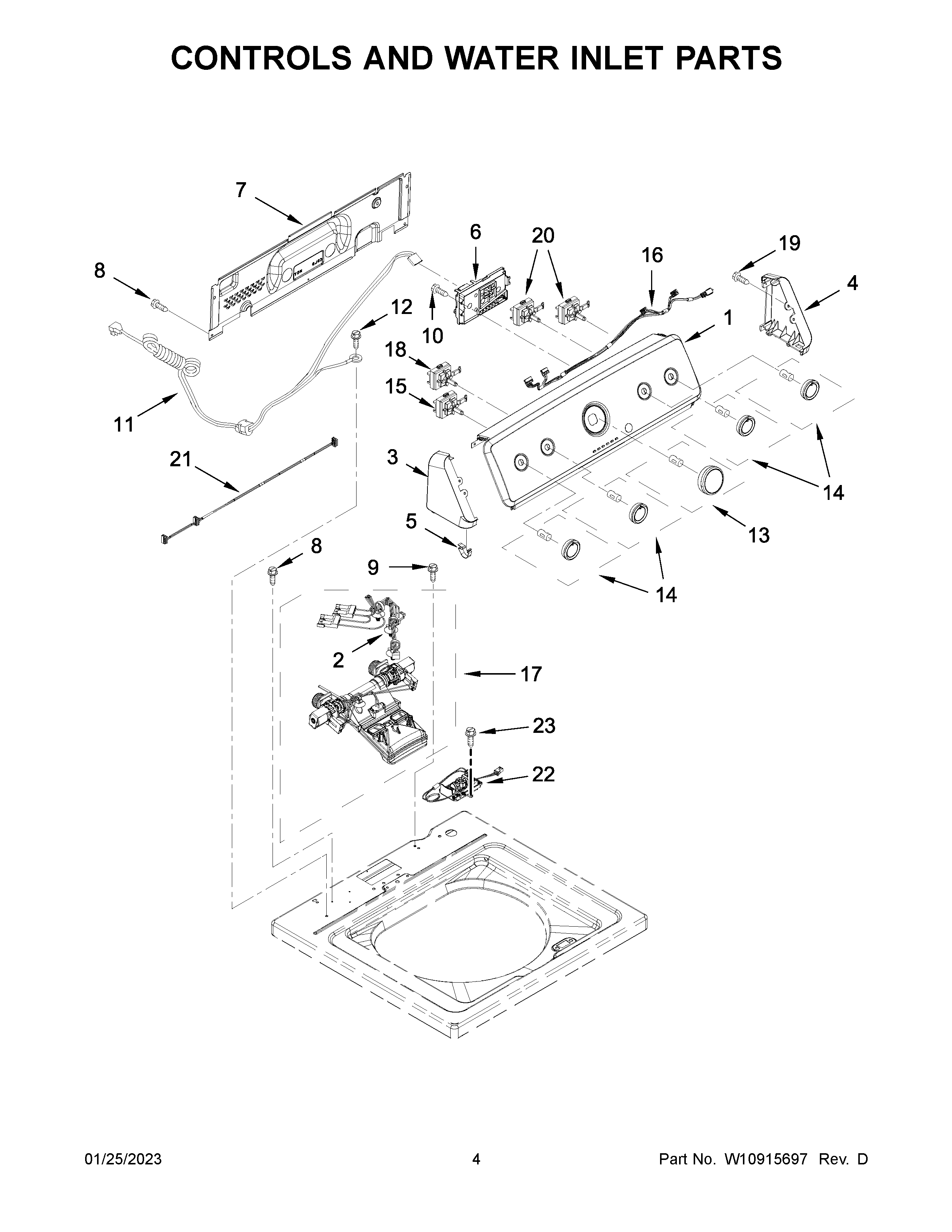 Maytag 3LMVWC315FW0 controls and water inlet parts diagram