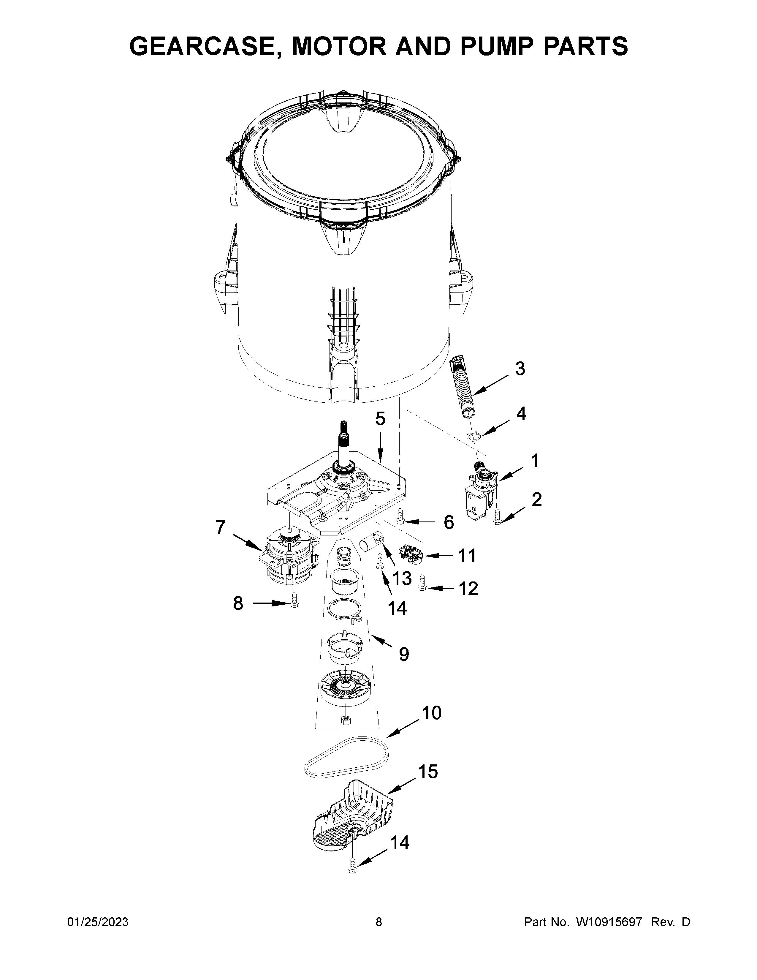 Maytag 3LMVWC315FW0 gearcase, motor and pump parts diagram