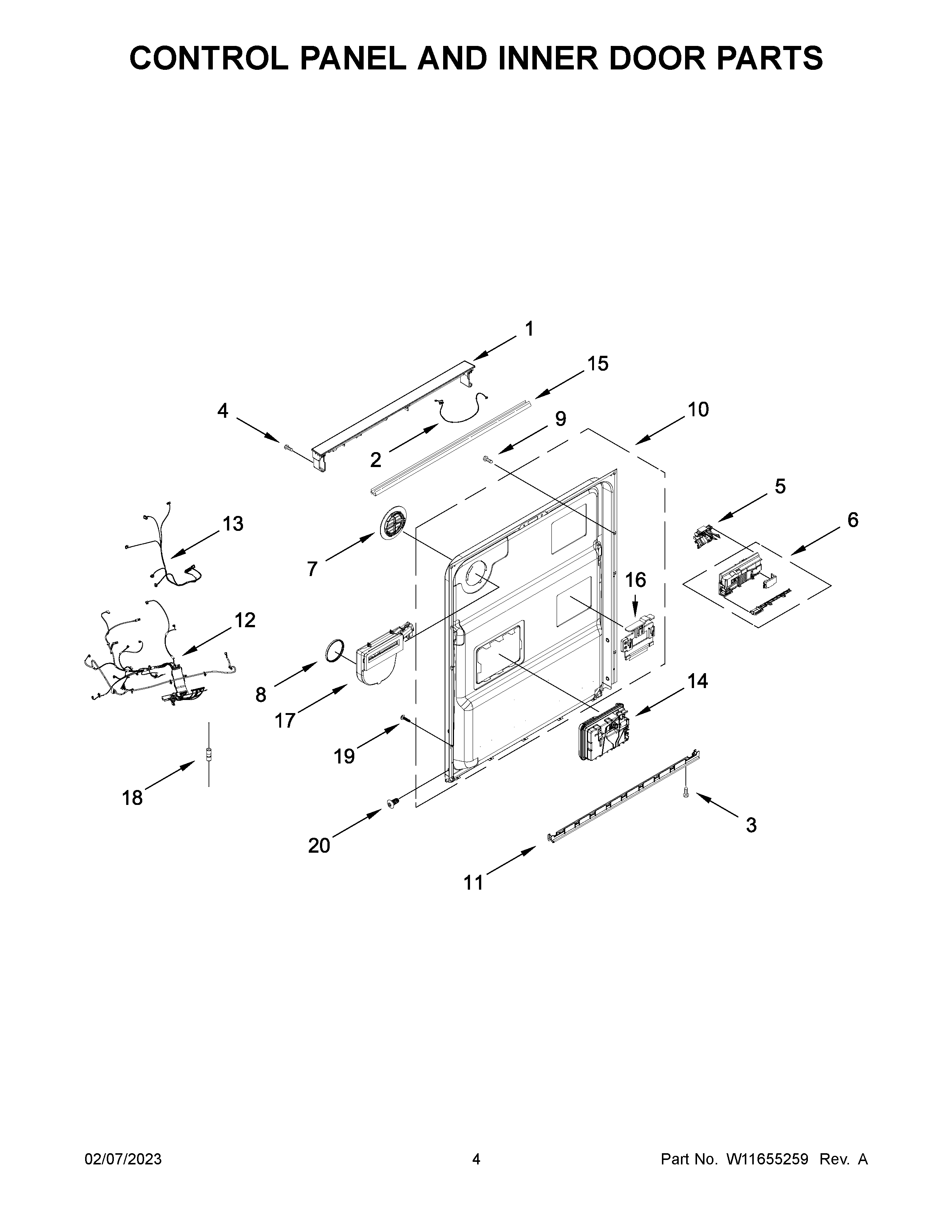 Maytag MDB4949SKB1 control panel and inner door parts diagram